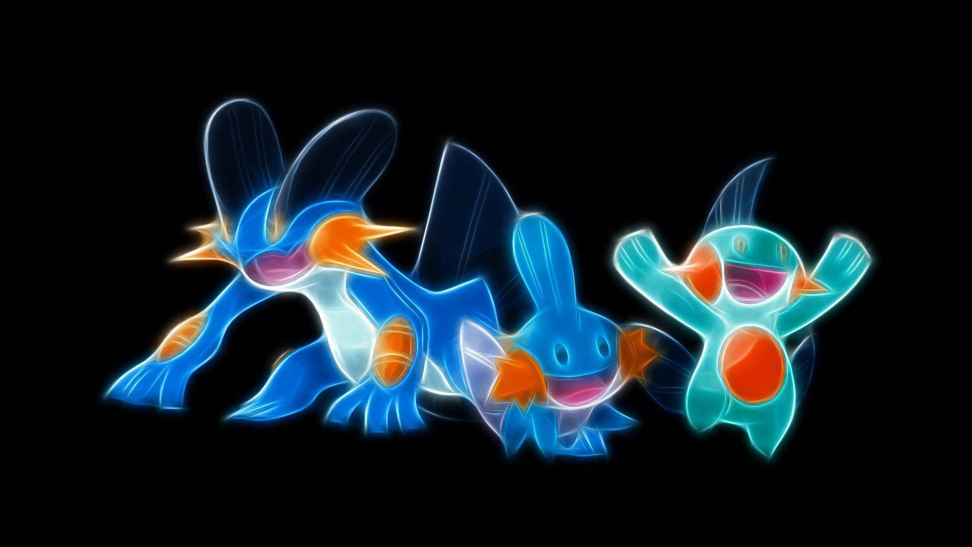 Mudkip, neon, blue, Full HD Desktop Wallpaper