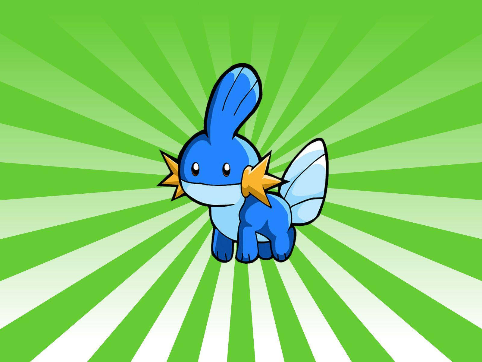 Mudkip, green diagonal lines, vibrant green and white radiating background, HD Desktop Wallpaper