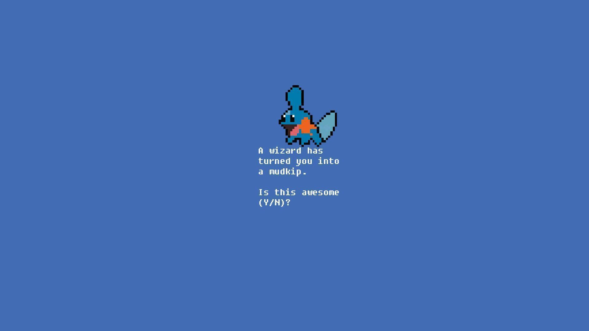 Mudkip, pixelated, solid blue background, Full HD Desktop Wallpaper
