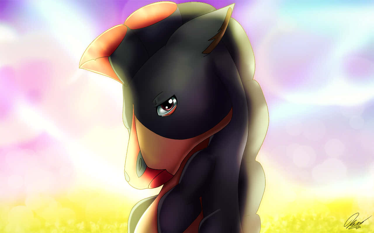 Mudsdale, black pony, orange mane, HD Desktop Wallpaper