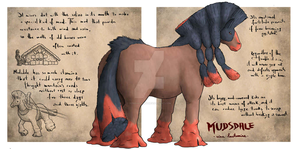 Mudsdale, blue mane, red hooves, SD Desktop Wallpaper