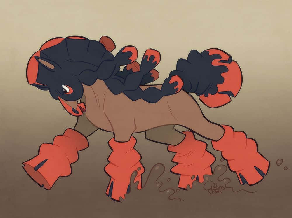 Mudsdale, black and orange flame-like mane, hooves, SD Desktop Wallpaper