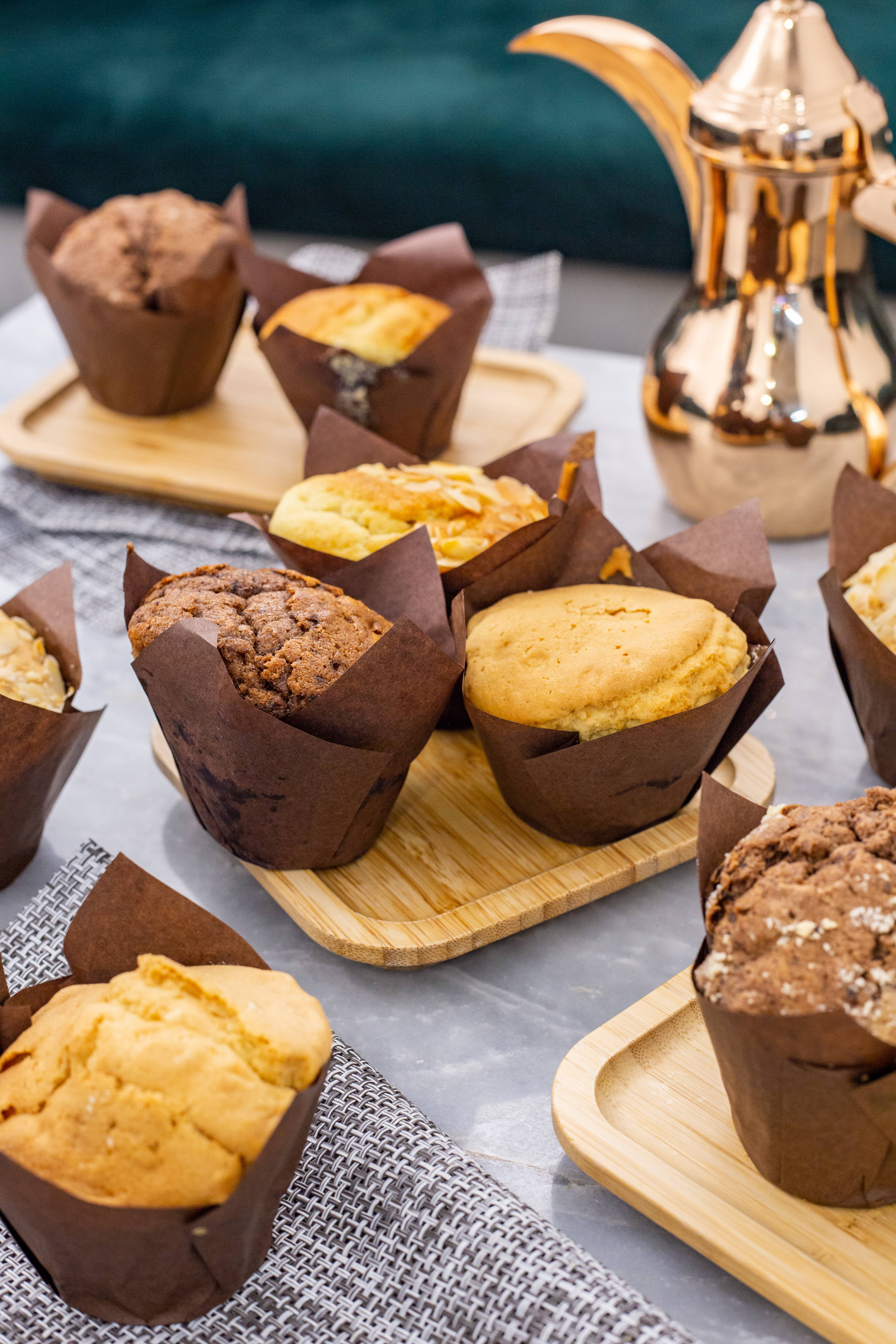 yellow muffins, brown muffins, brown paper liners, 5K Phone Wallpaper