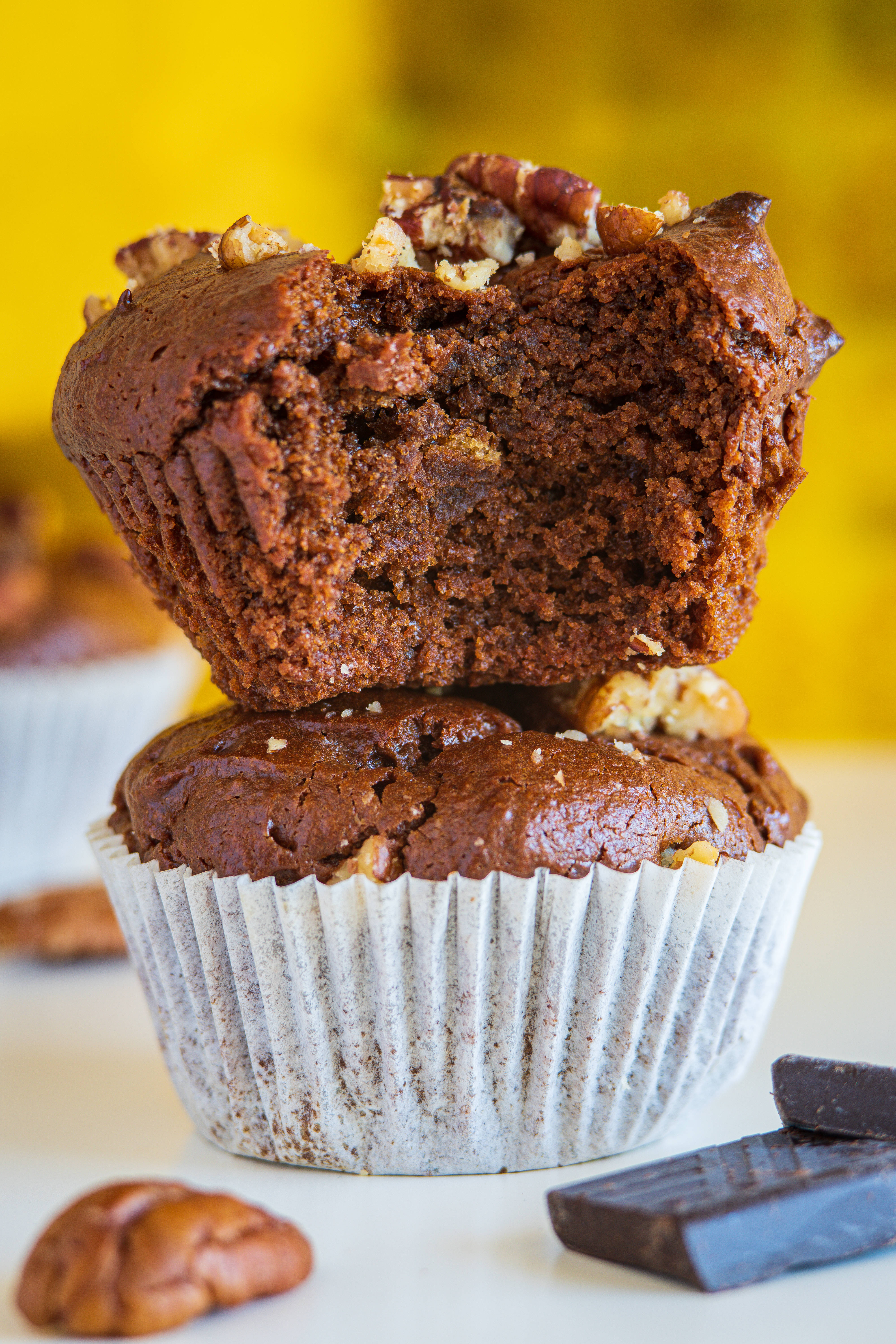 muffin, chocolate muffin, chopped pecans, 5K Phone Wallpaper