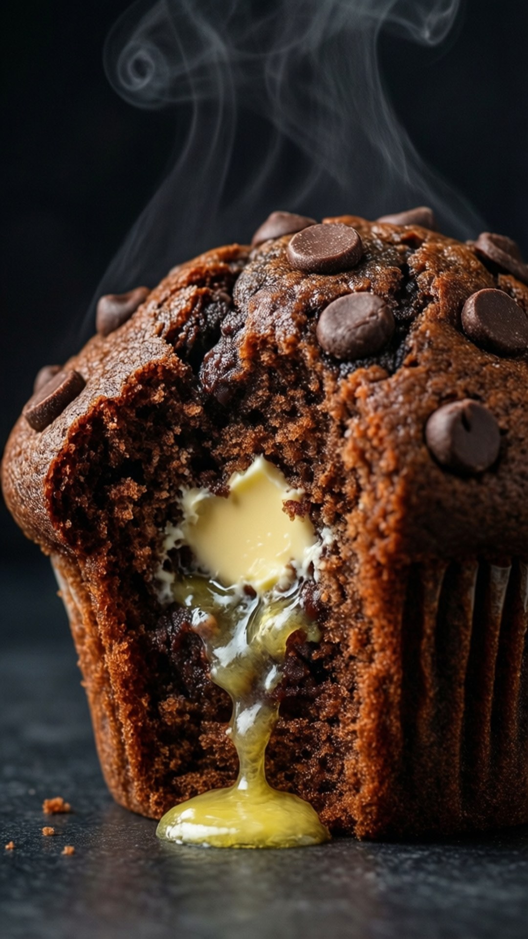 decadent chocolate chip muffin, molten butter center, rising steam, Full HD Phone Wallpaper