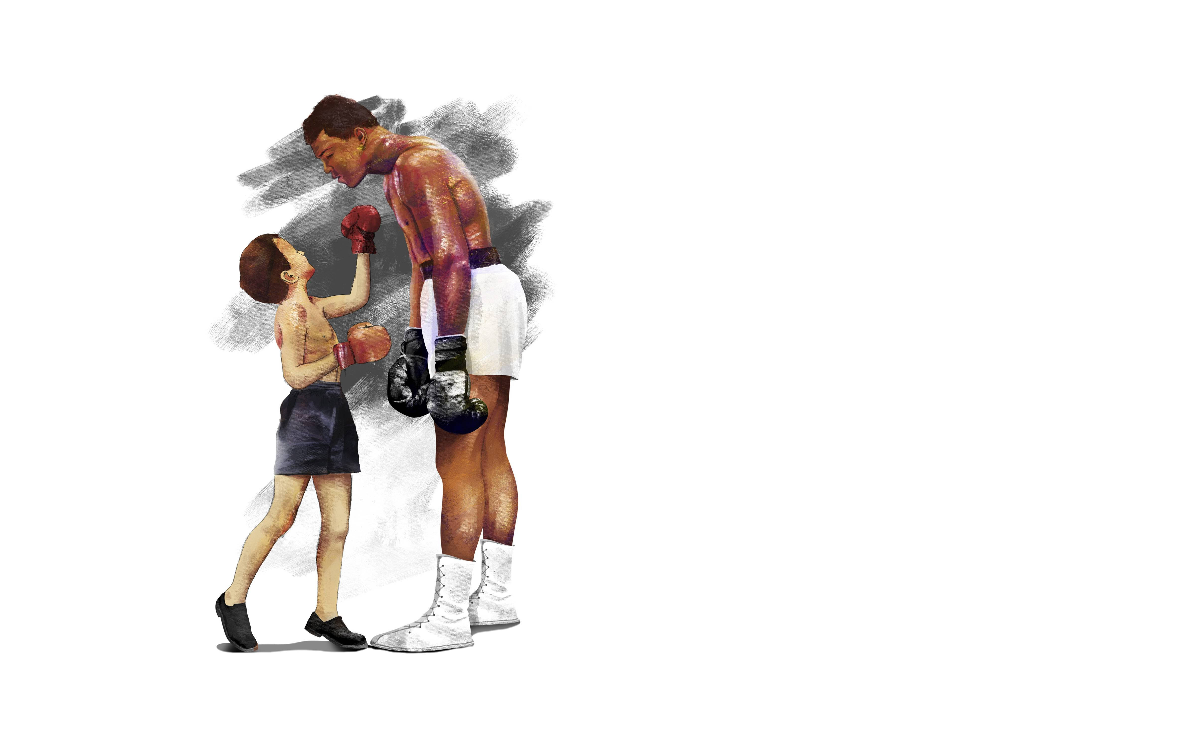 Muhammad Ali, white shorts, young boy, 4K Desktop Wallpaper