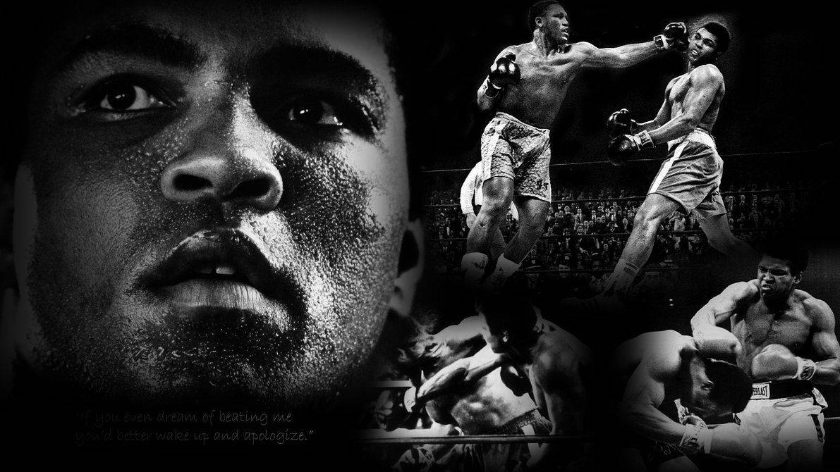 Muhammad Ali, legend fight scenes, black and white collage, SD Desktop Wallpaper