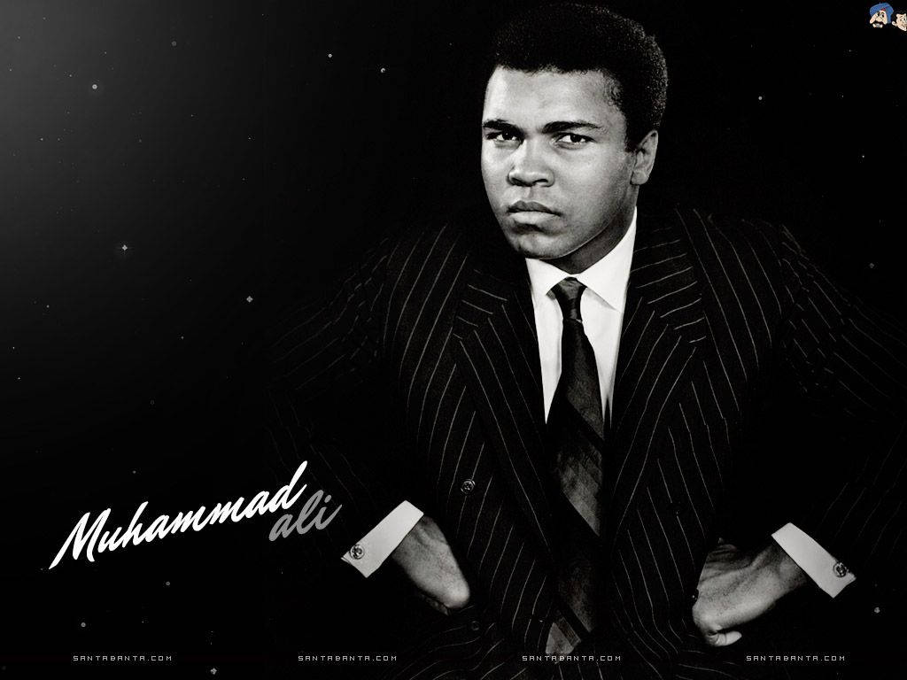 Muhammad Ali, pinstripe suit, starry night sky, SD Desktop Wallpaper