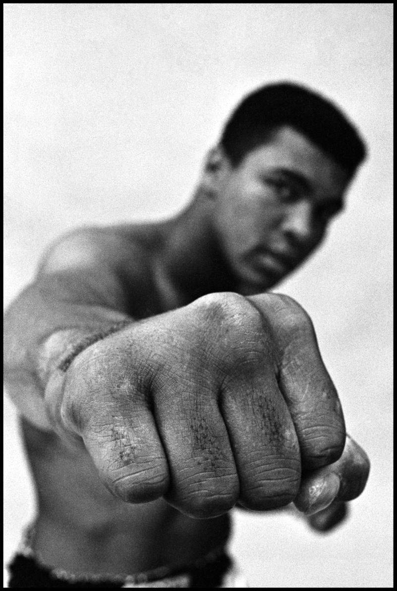 Muhammad Ali, clenched fist, black and white, SD Phone Wallpaper