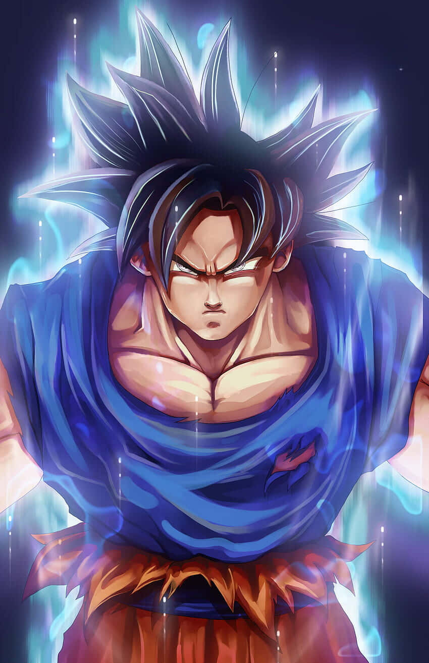 Mui Goku, spiky black hair, glowing blue aura, HD Phone Wallpaper
