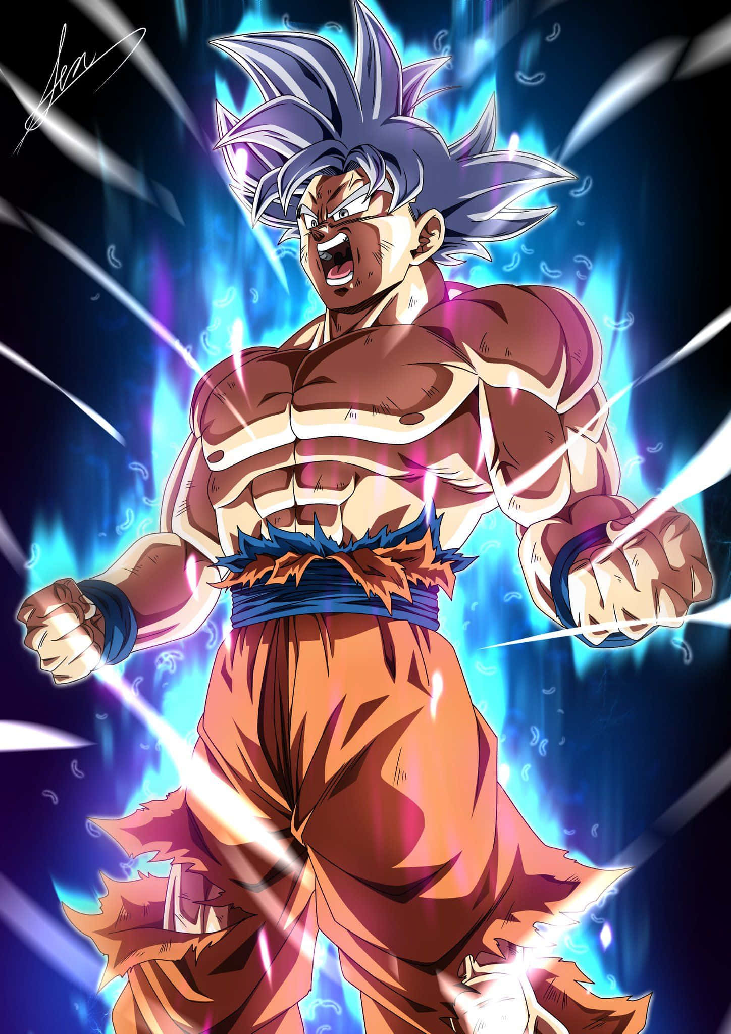 Mui Goku, spiky blue hair, orange gi, Full HD Phone Wallpaper