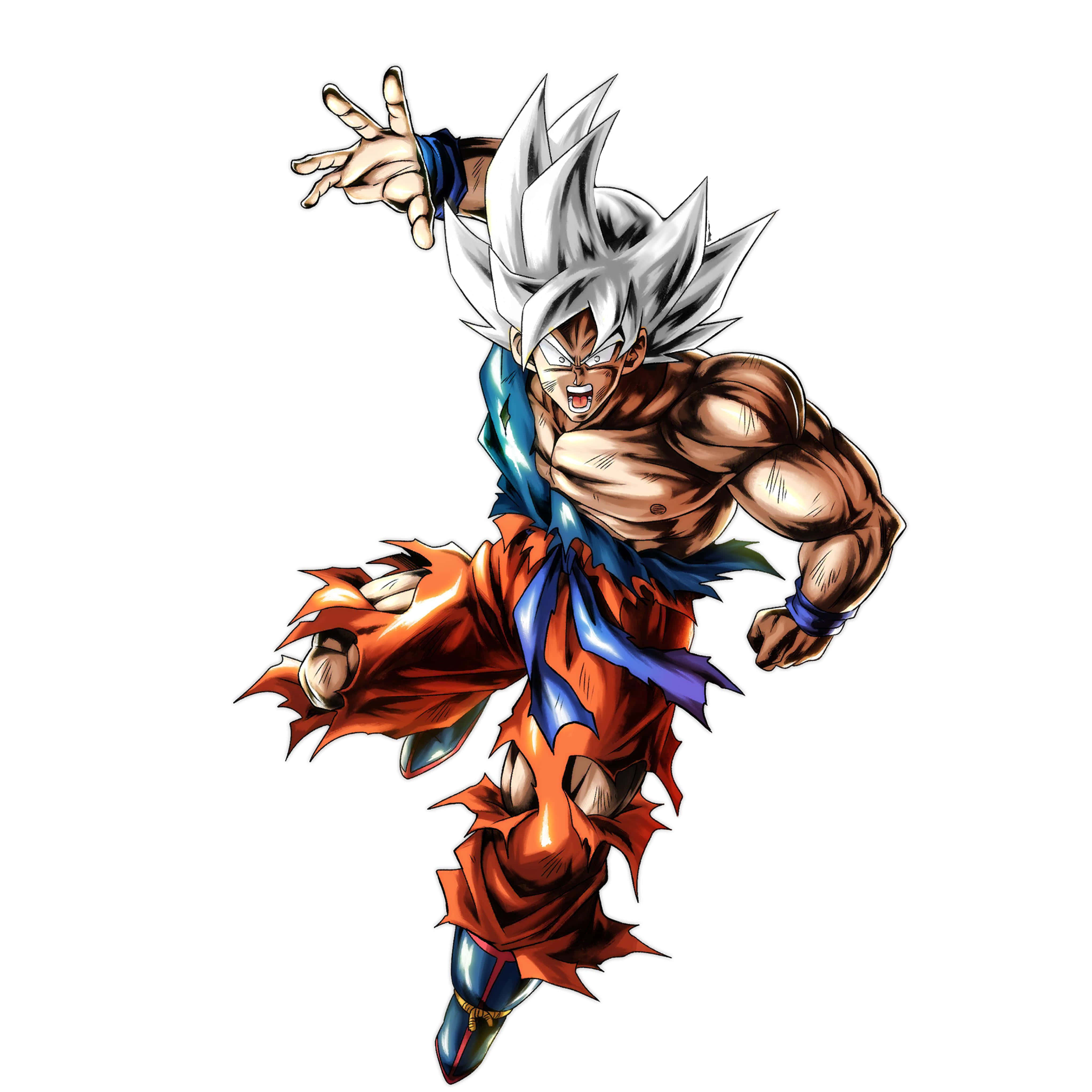 Mui Goku, spiky white hair, torn orange gi, 4K Desktop Wallpaper
