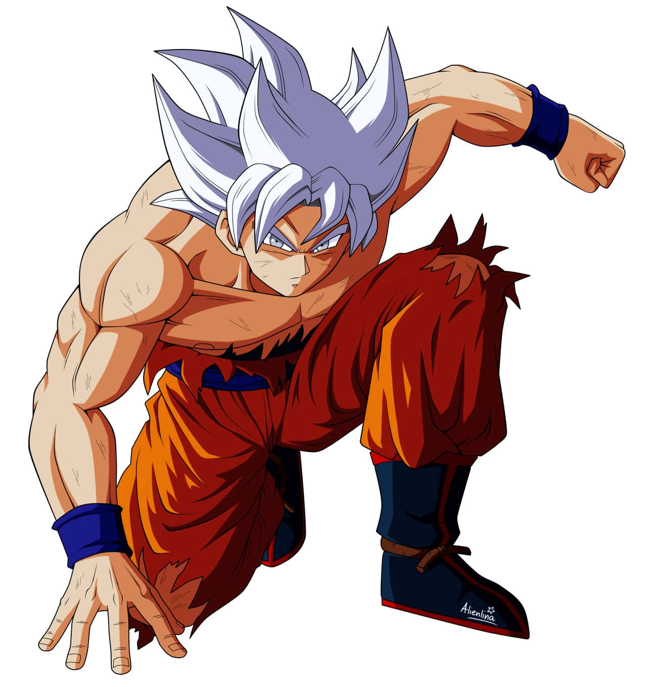 Mui Goku, spiky silver hair, orange pants, HD Phone Wallpaper