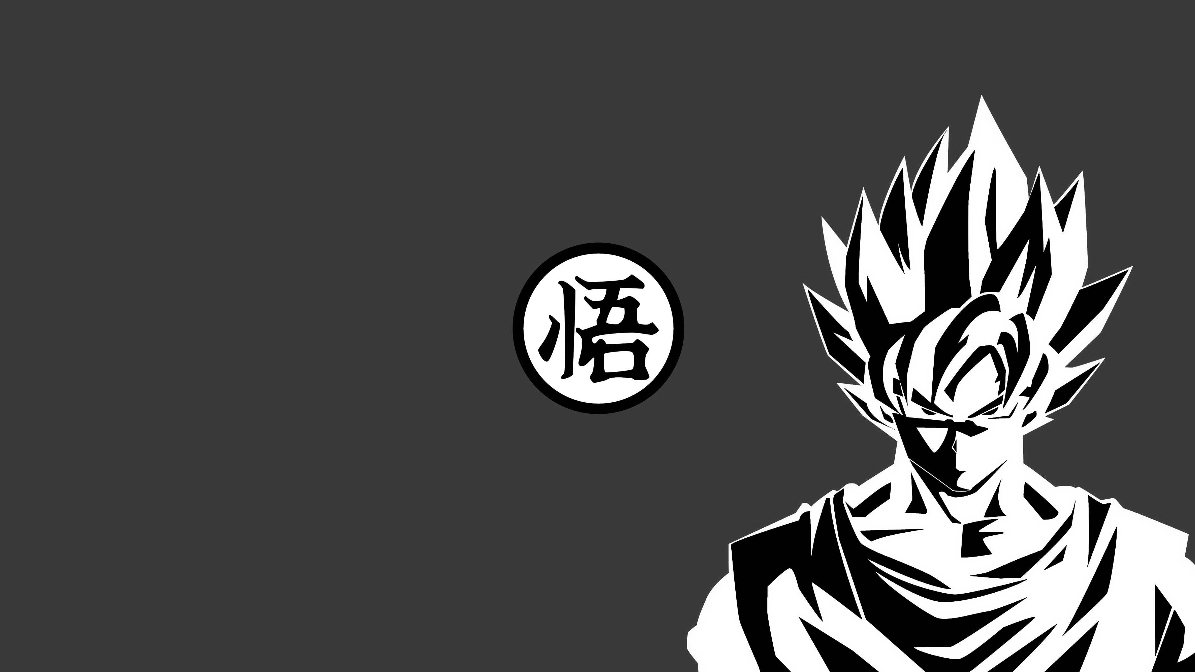 Goku, black and white, anime-style, 4K Desktop Wallpaper
