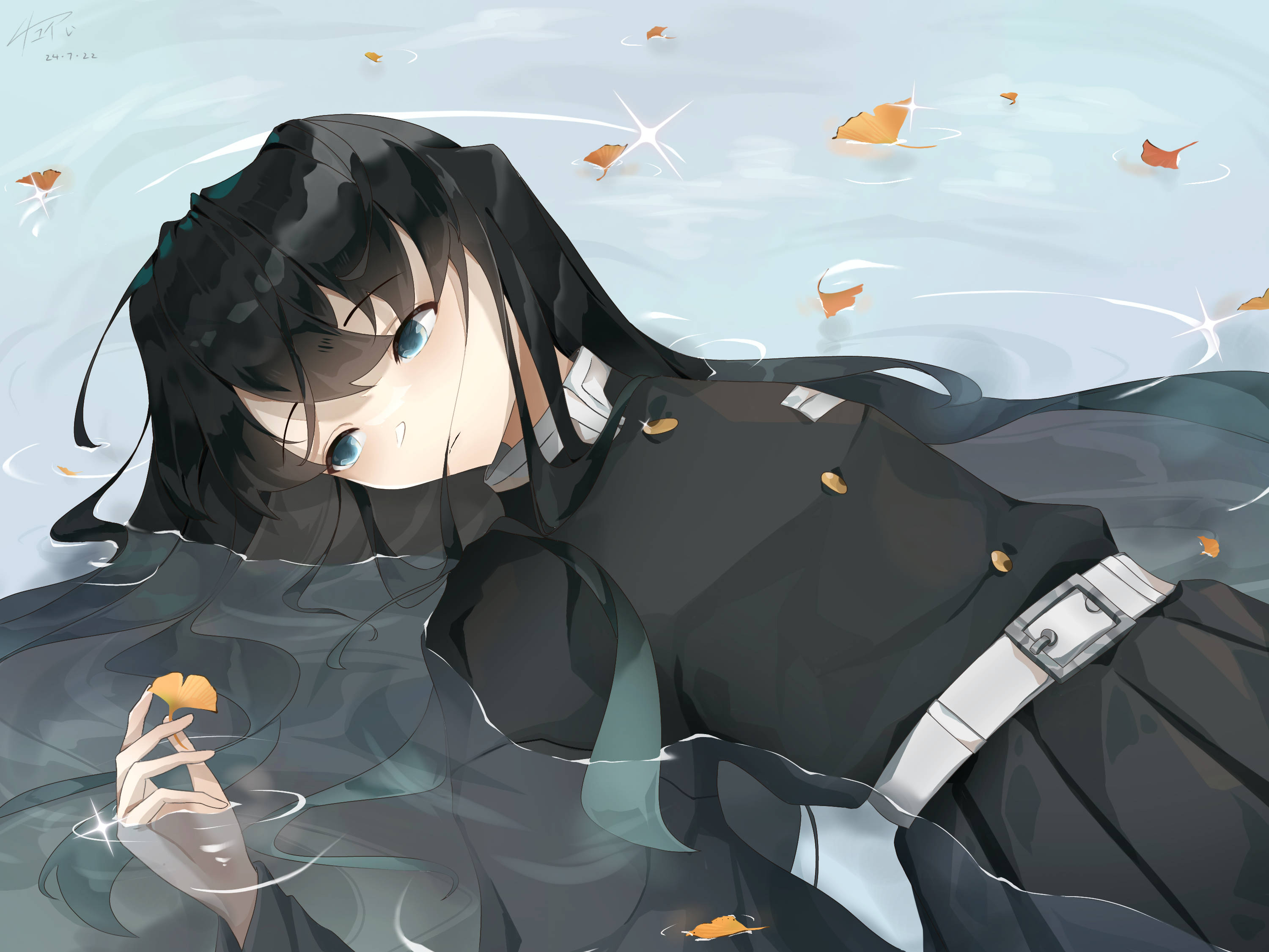 Muichiro Tokito, black hair, blue eyes, 2K Desktop Wallpaper