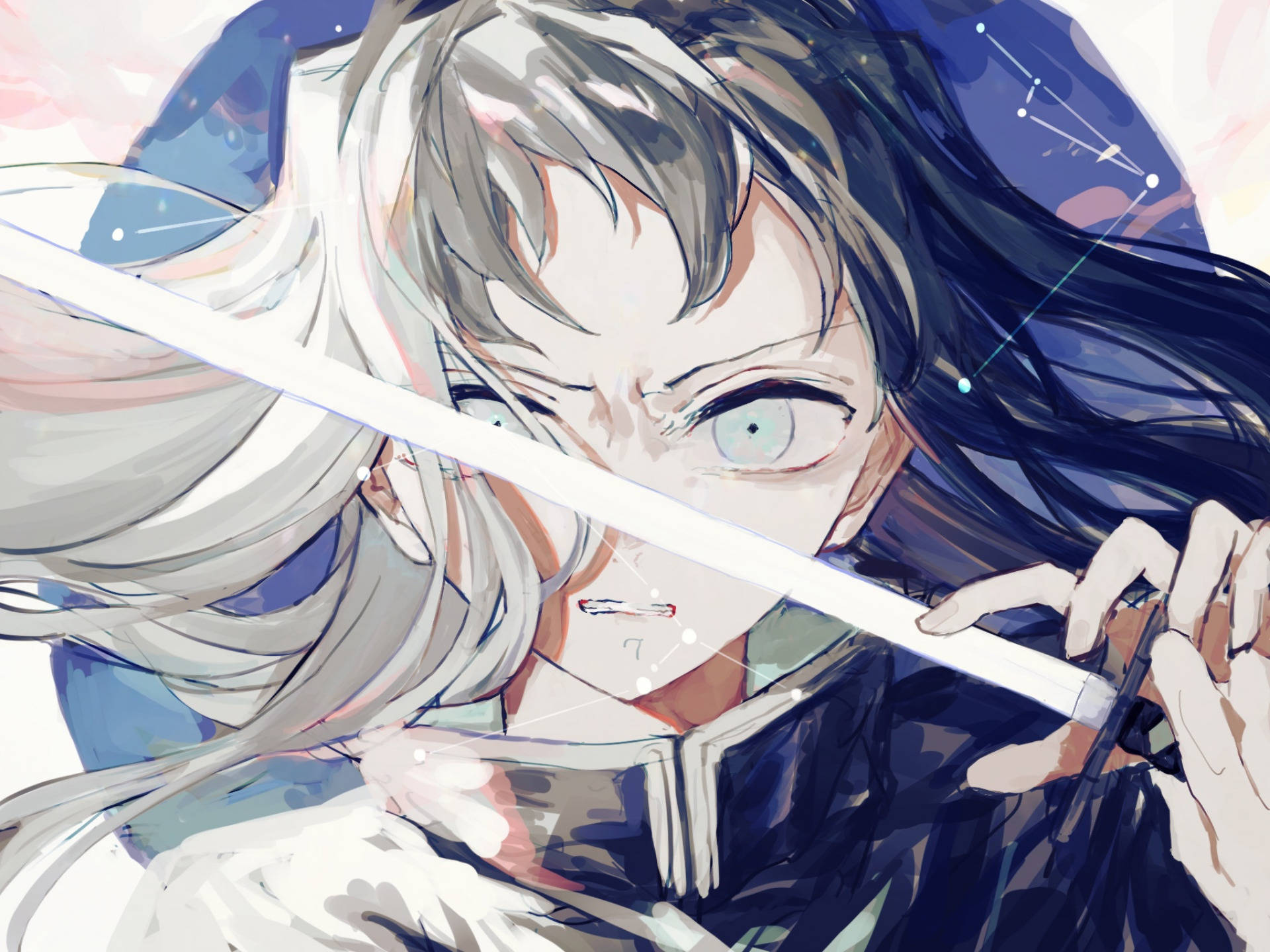 Muichiro Tokito, silver hair, glowing eyes, Full HD Desktop Wallpaper