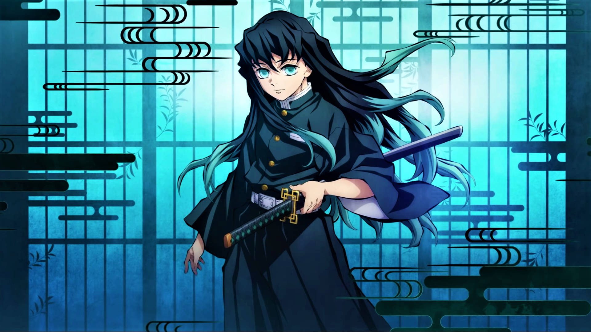 Muichiro Tokito, long black hair, blue eyes, Full HD Desktop Wallpaper
