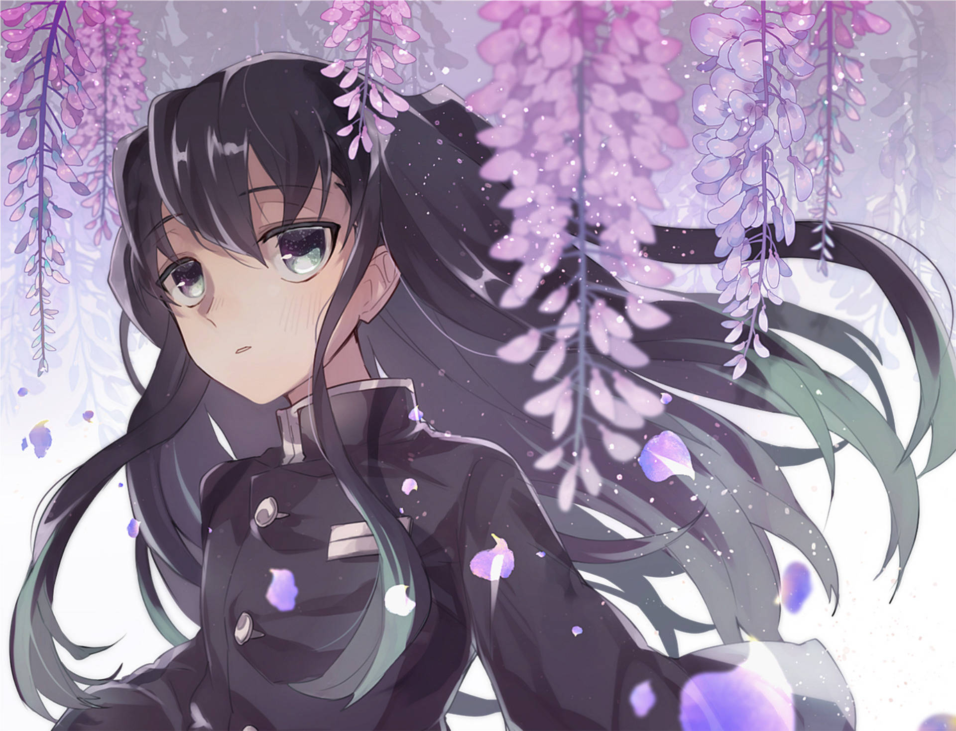 Muichiro Tokito, wisteria blossoms, pastel hues, Full HD Desktop Wallpaper