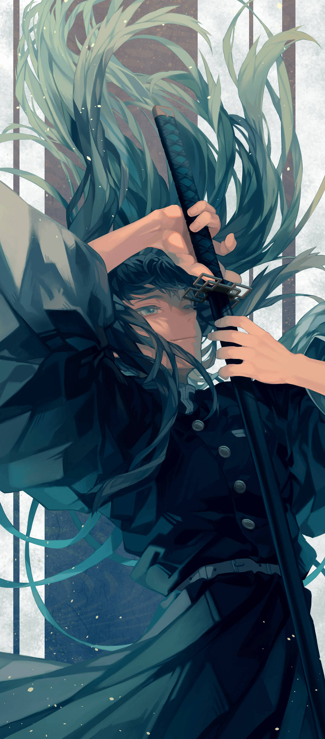 Muichiro Tokito, teal hair, sword, Full HD Phone Wallpaper