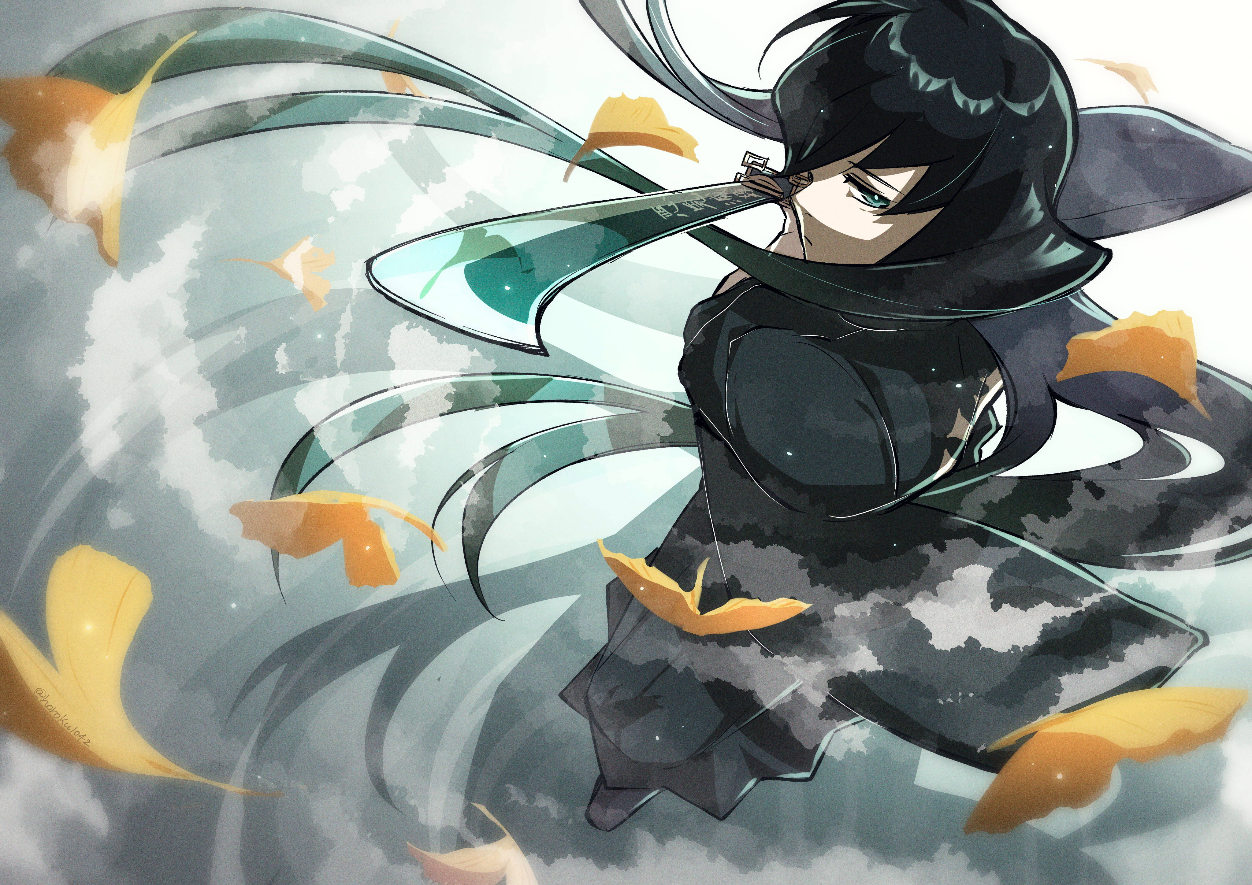 Muichiro Tokito, sword held closed, black armor, 4K Desktop Wallpaper