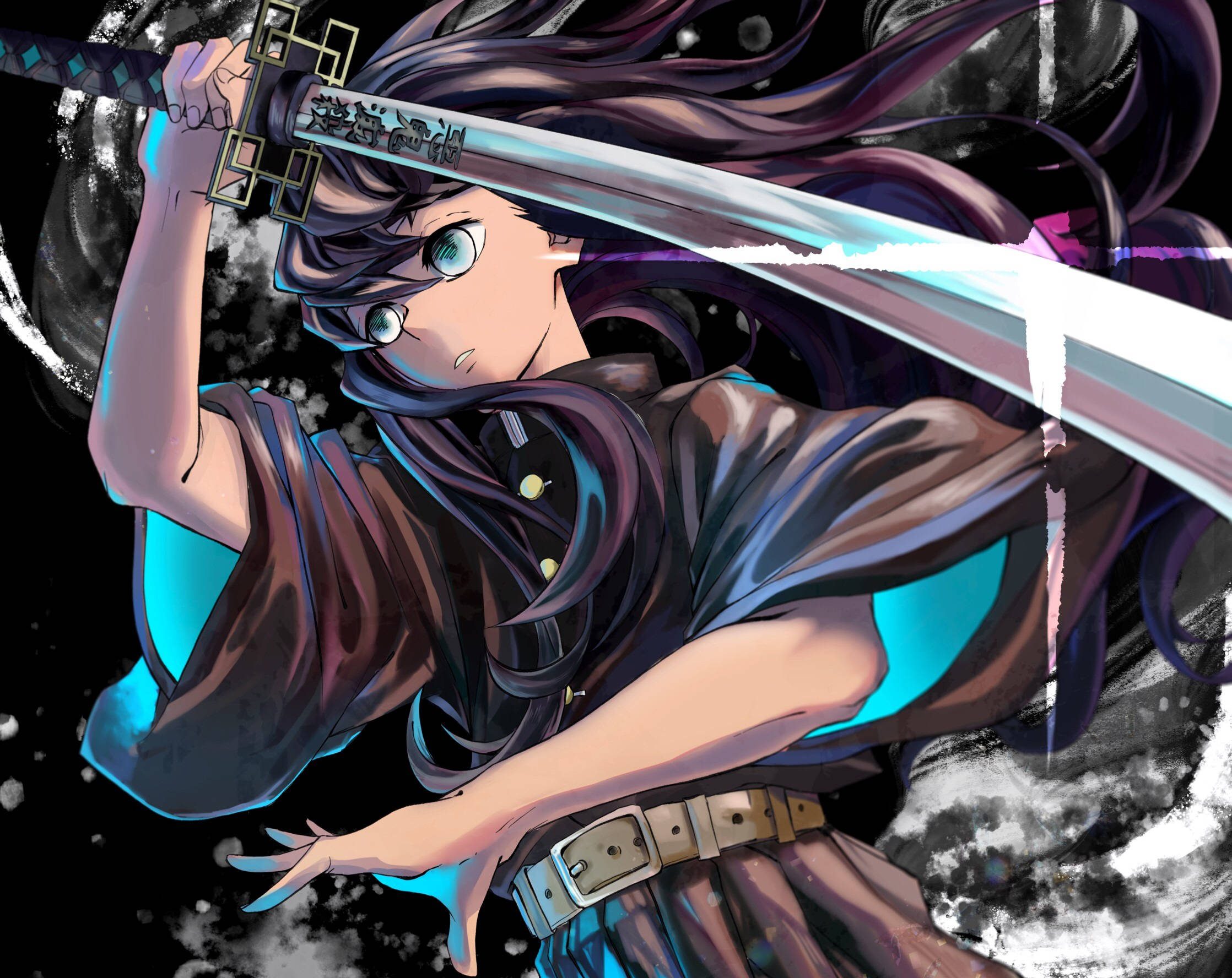Muichiro Tokito, glowing sword, long dark hair, Full HD Desktop Wallpaper