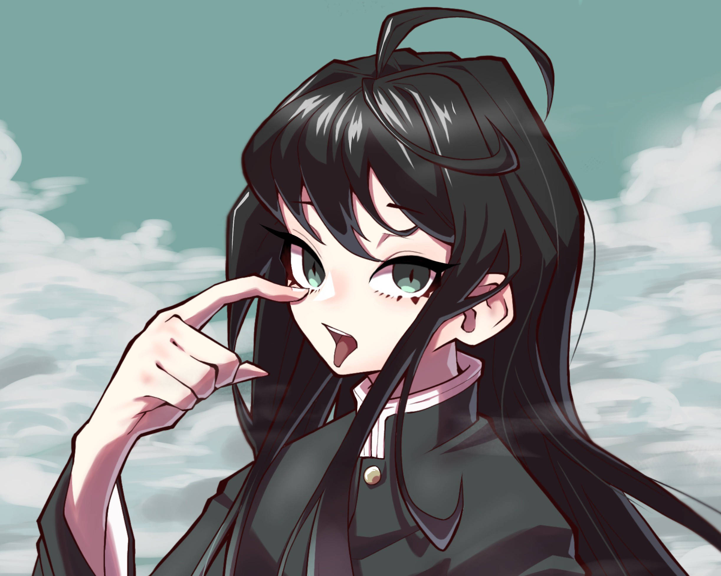 Muichiro Tokito, long black hair, green eyes, Full HD Desktop Wallpaper
