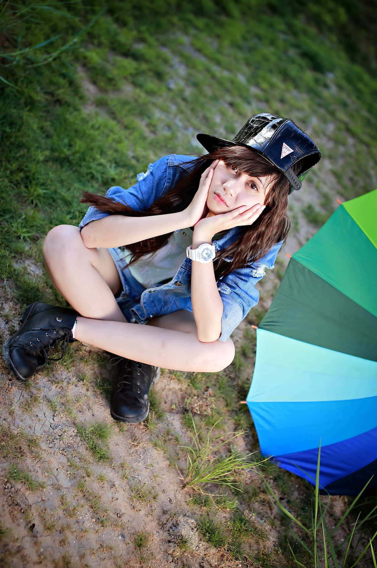 Mujer Soltera, denim jacket, black hat, Full HD Phone Wallpaper