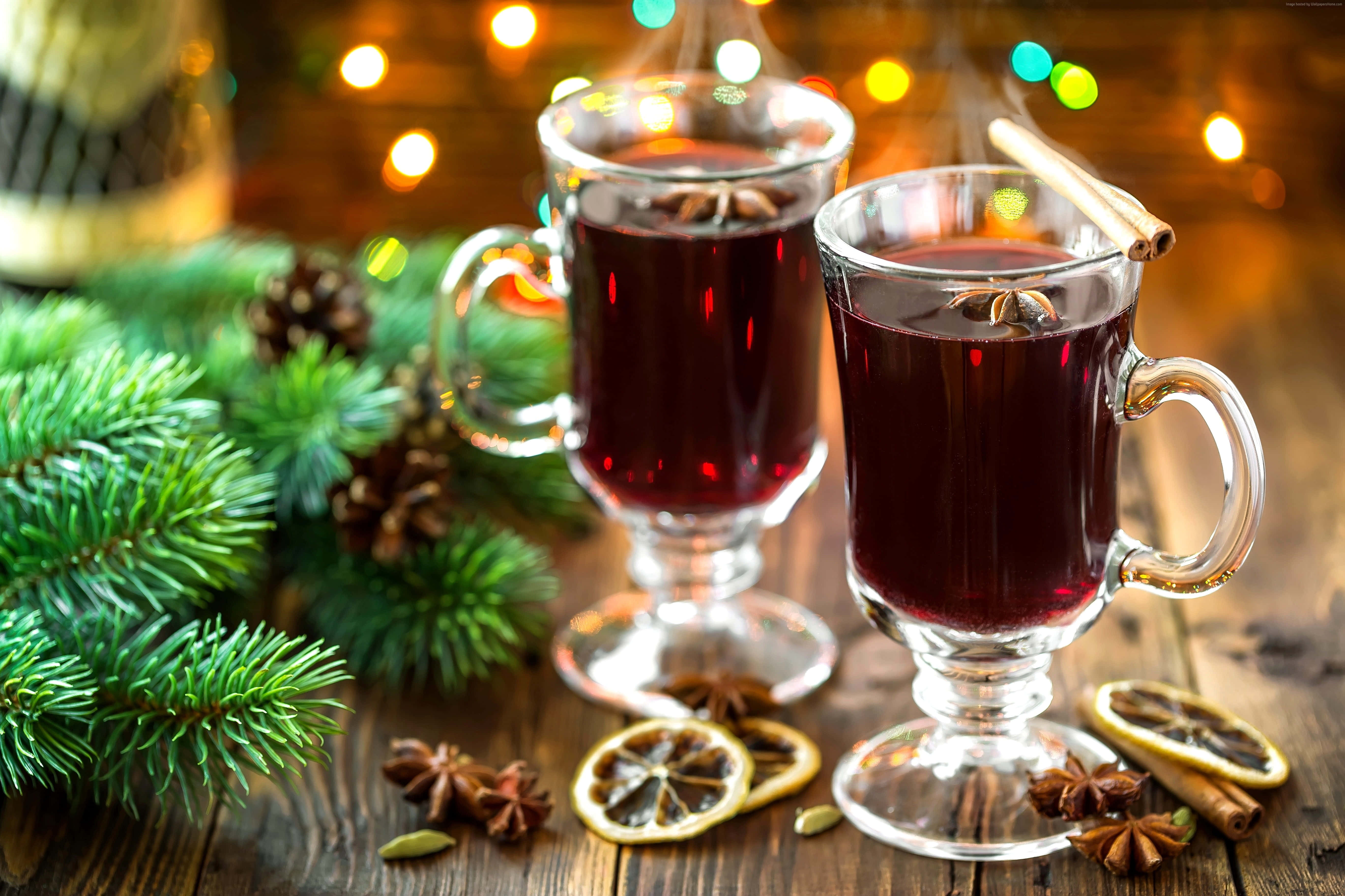 mulled wine, steaming glasses, cinnamon sticks, 5K Desktop Wallpaper