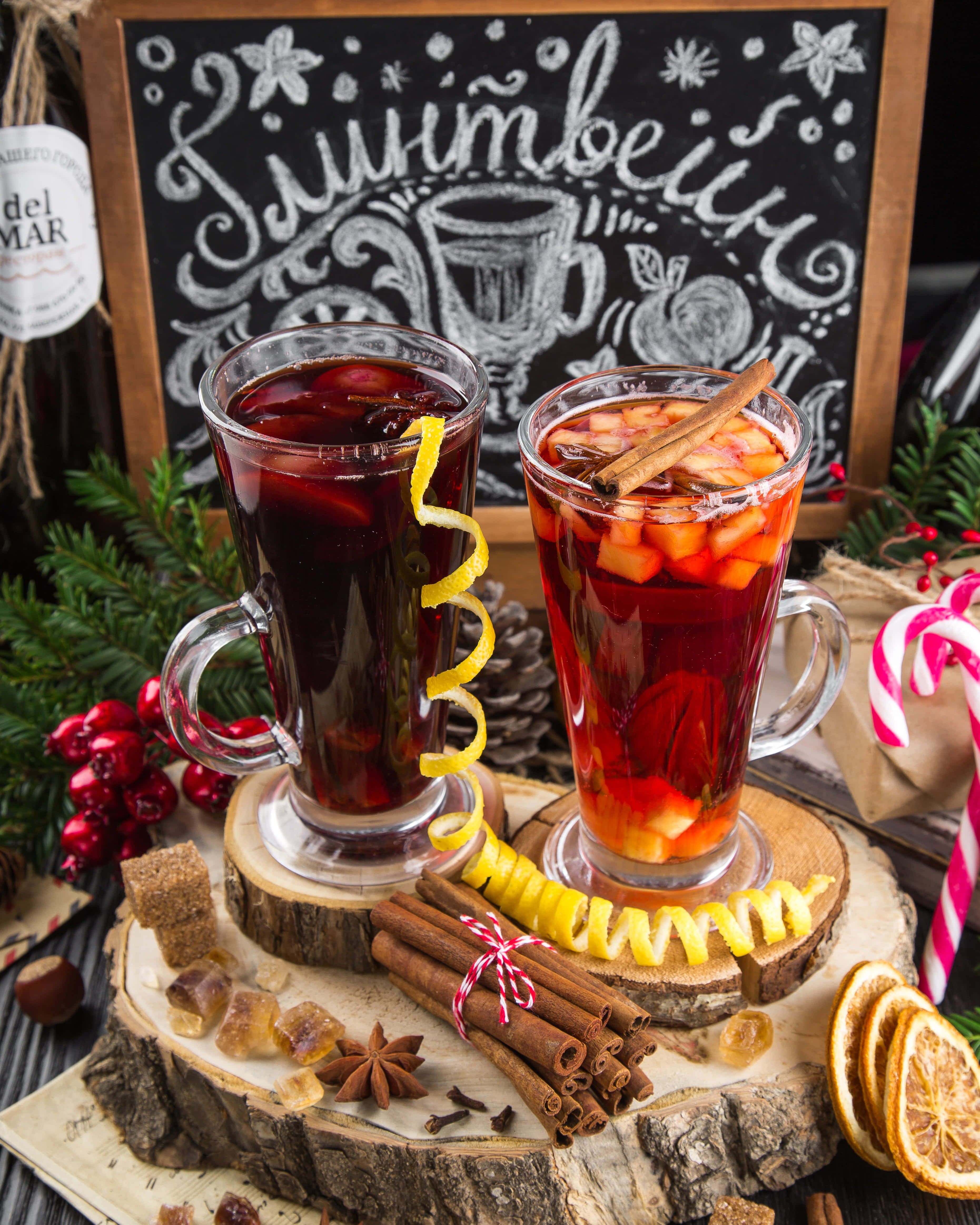 Mulled Wine, steaming glasses, citrus, 4K Phone Wallpaper