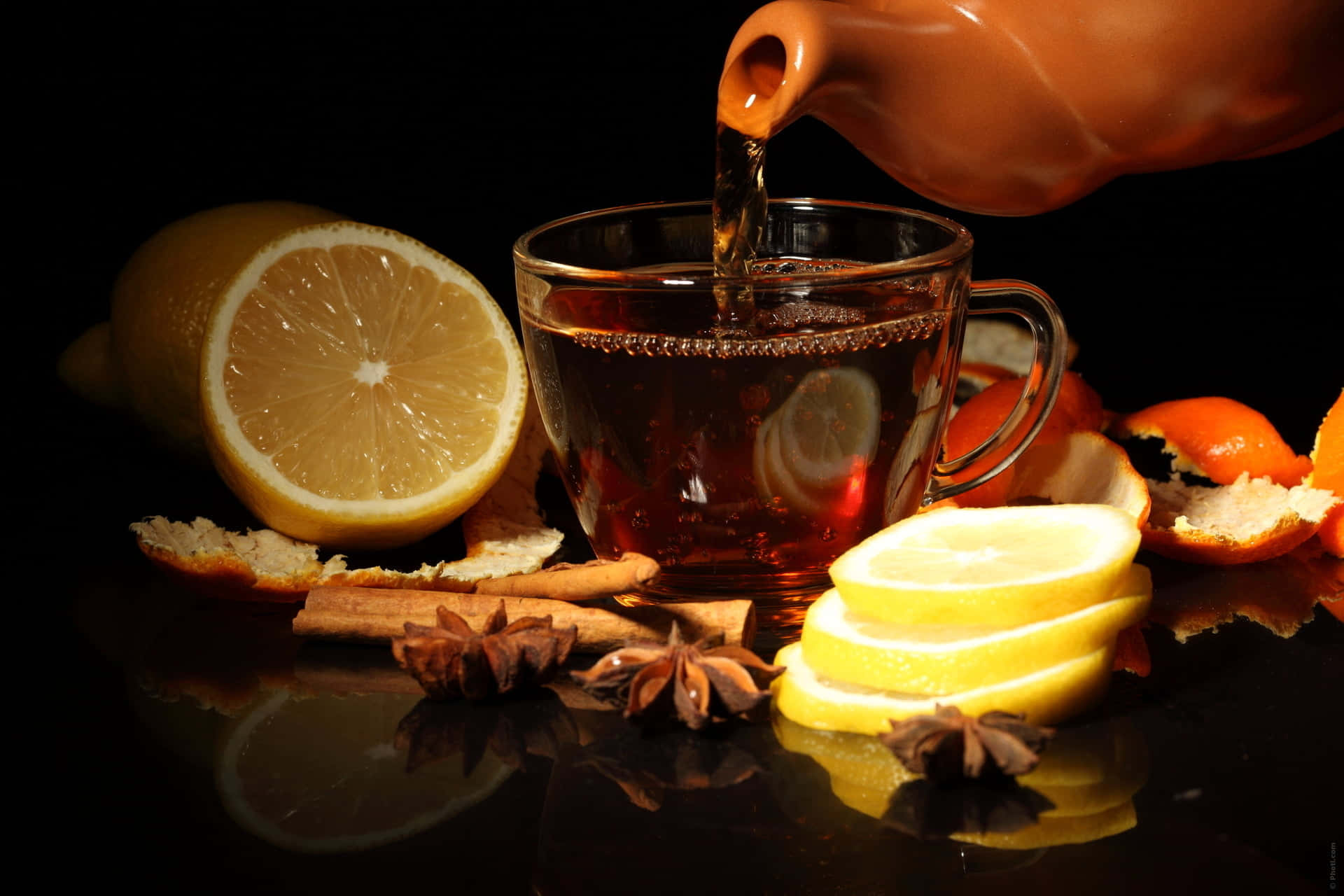 Mulled Wine, ceramic pot, glass mug, Full HD Desktop Wallpaper