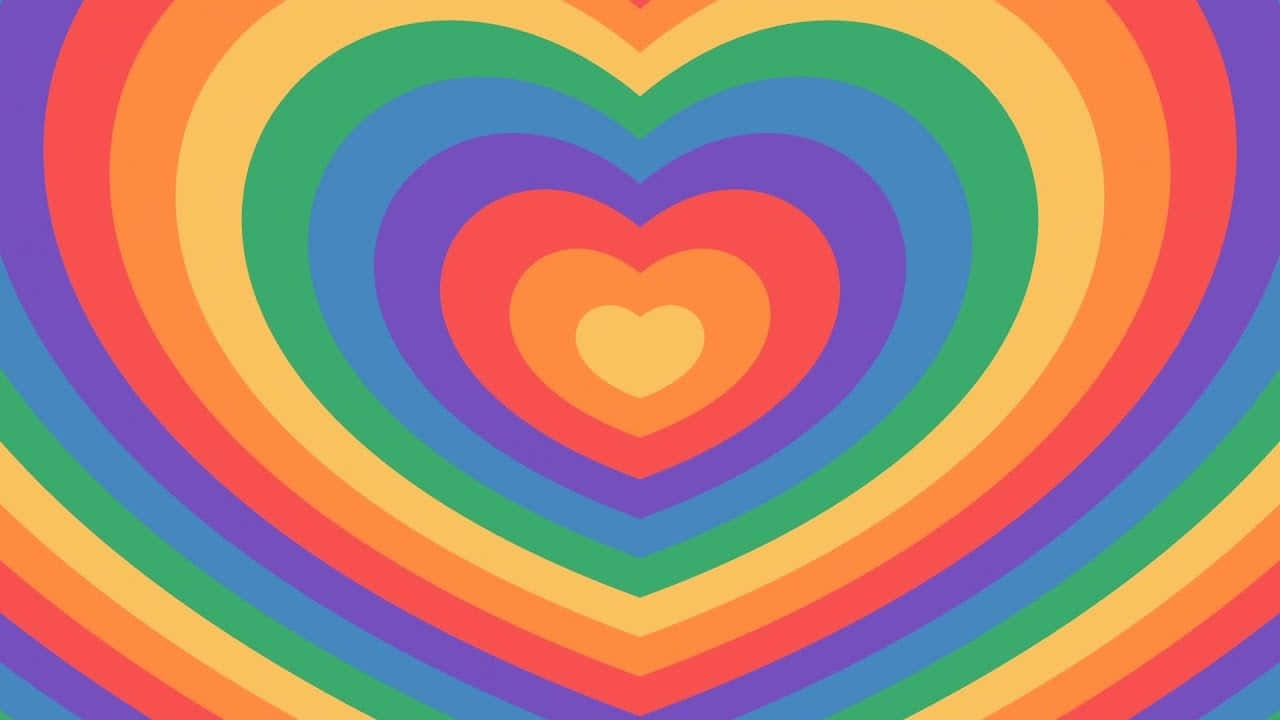 rainbow heart, concentric hearts, rainbow colors, HD Desktop Wallpaper