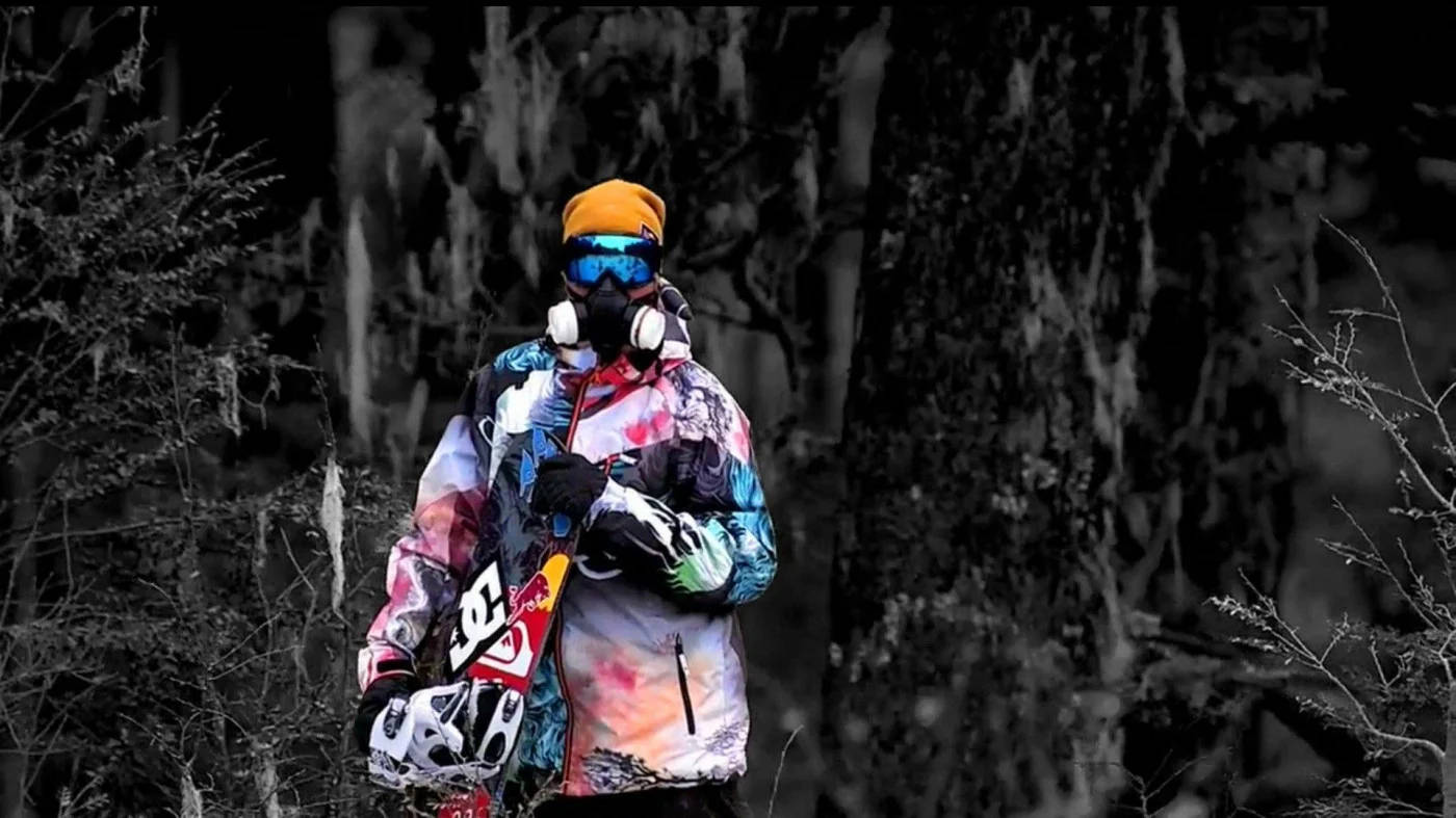 multi-colored jacket, orange beanie, snowboard, HD Desktop Wallpaper