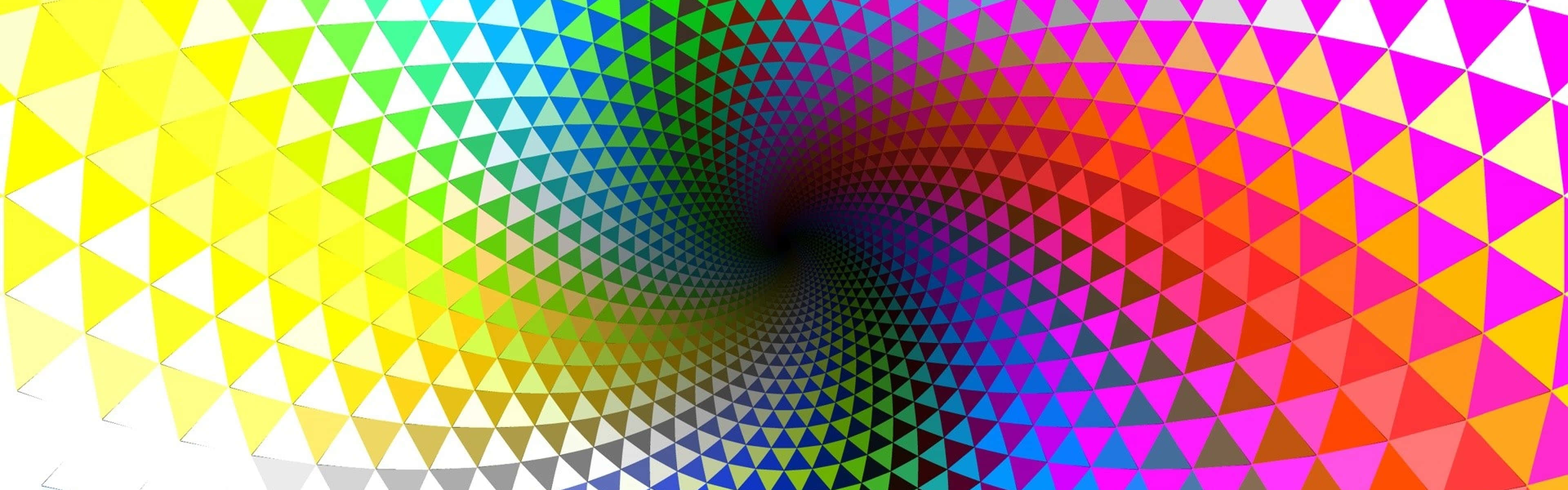 vibrant swirling vortex, colorful triangles, dark center, 4K Desktop Wallpaper