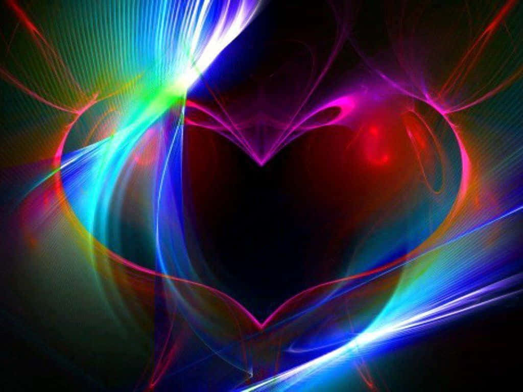 rainbow heart, glowing heart, vibrant neon light streaks, SD Desktop Wallpaper