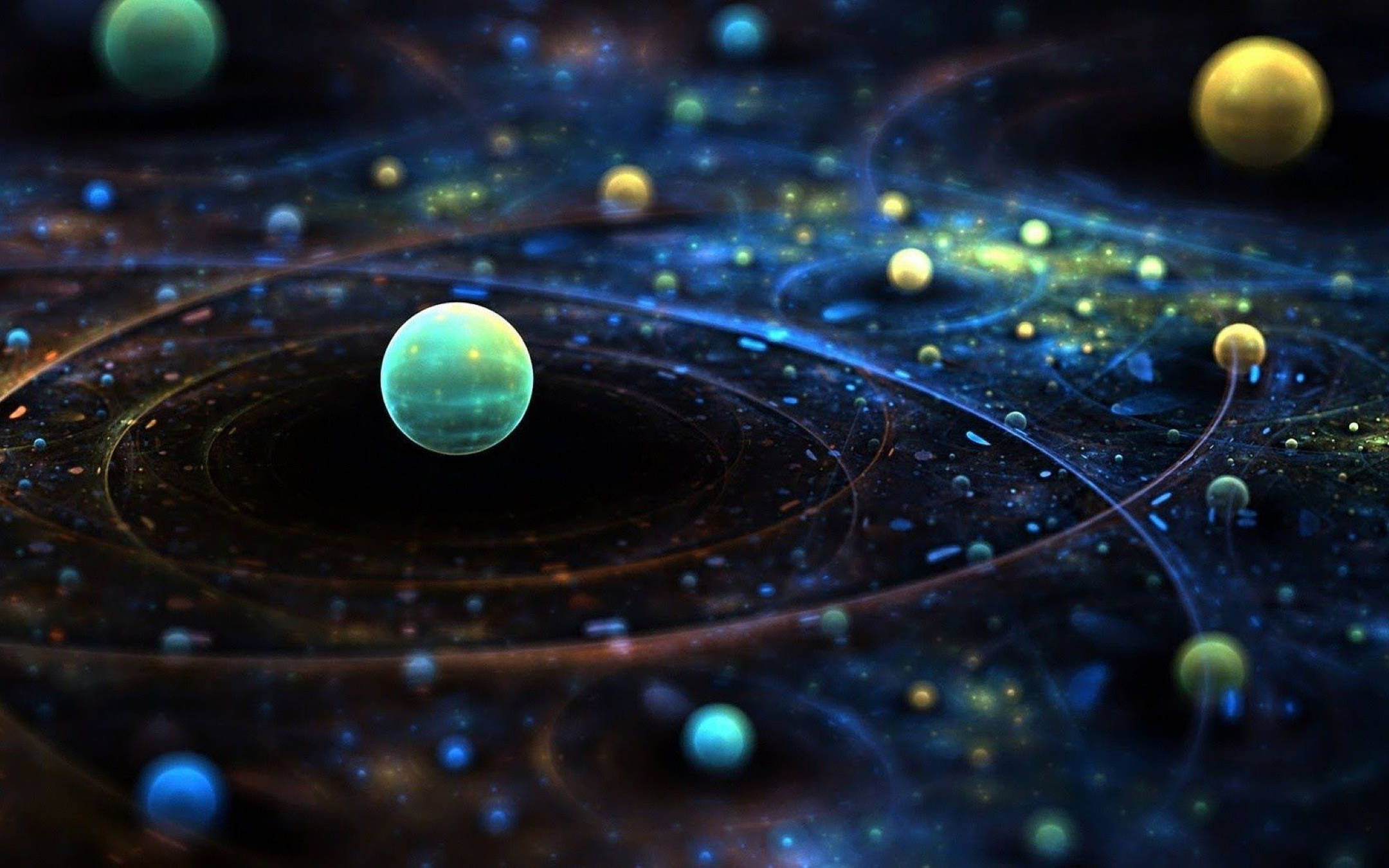 Marble-Like Multiverse, teal planet, swirling cosmic nebula, Full HD Desktop Wallpaper