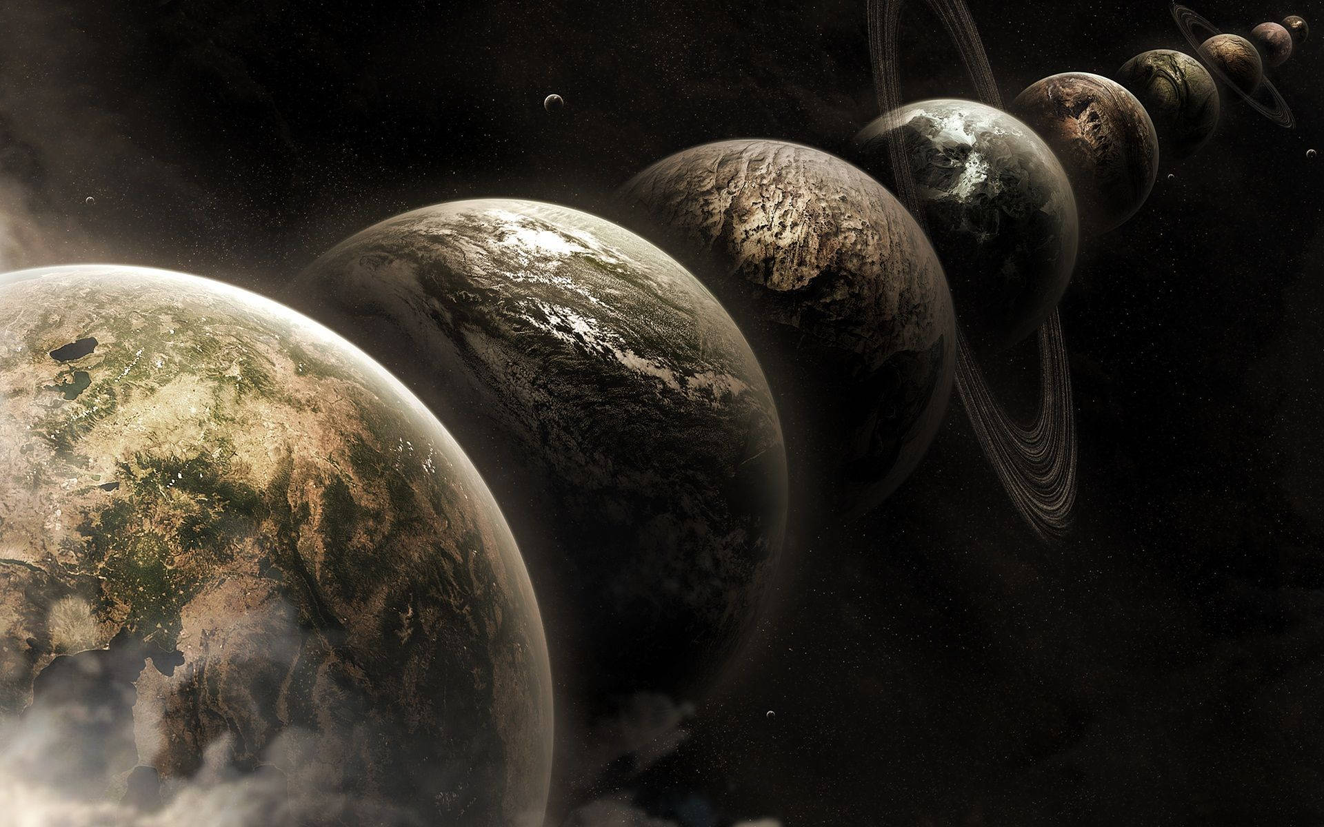 Multiverse, planets, rings, Full HD Desktop Wallpaper