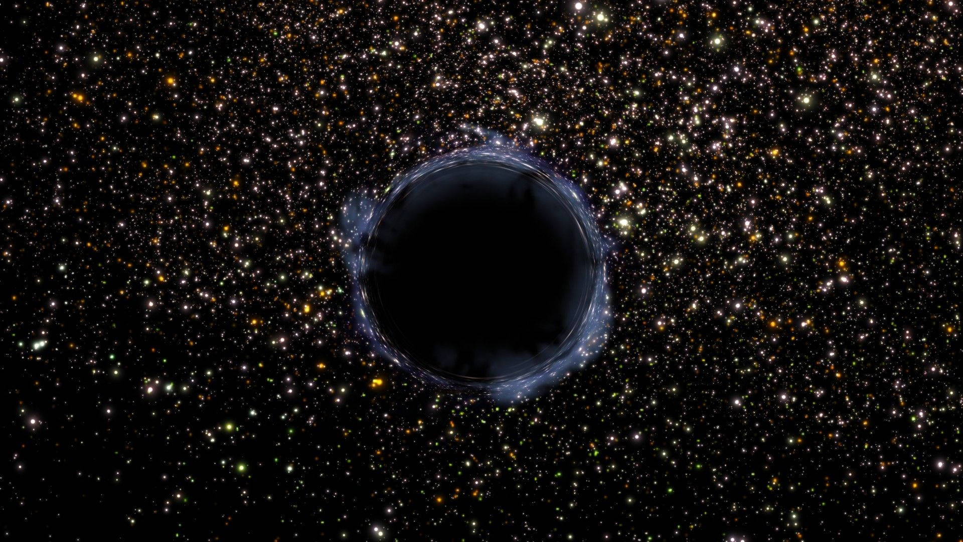 black hole, glowing accretion disk, starfield, Full HD Desktop Wallpaper