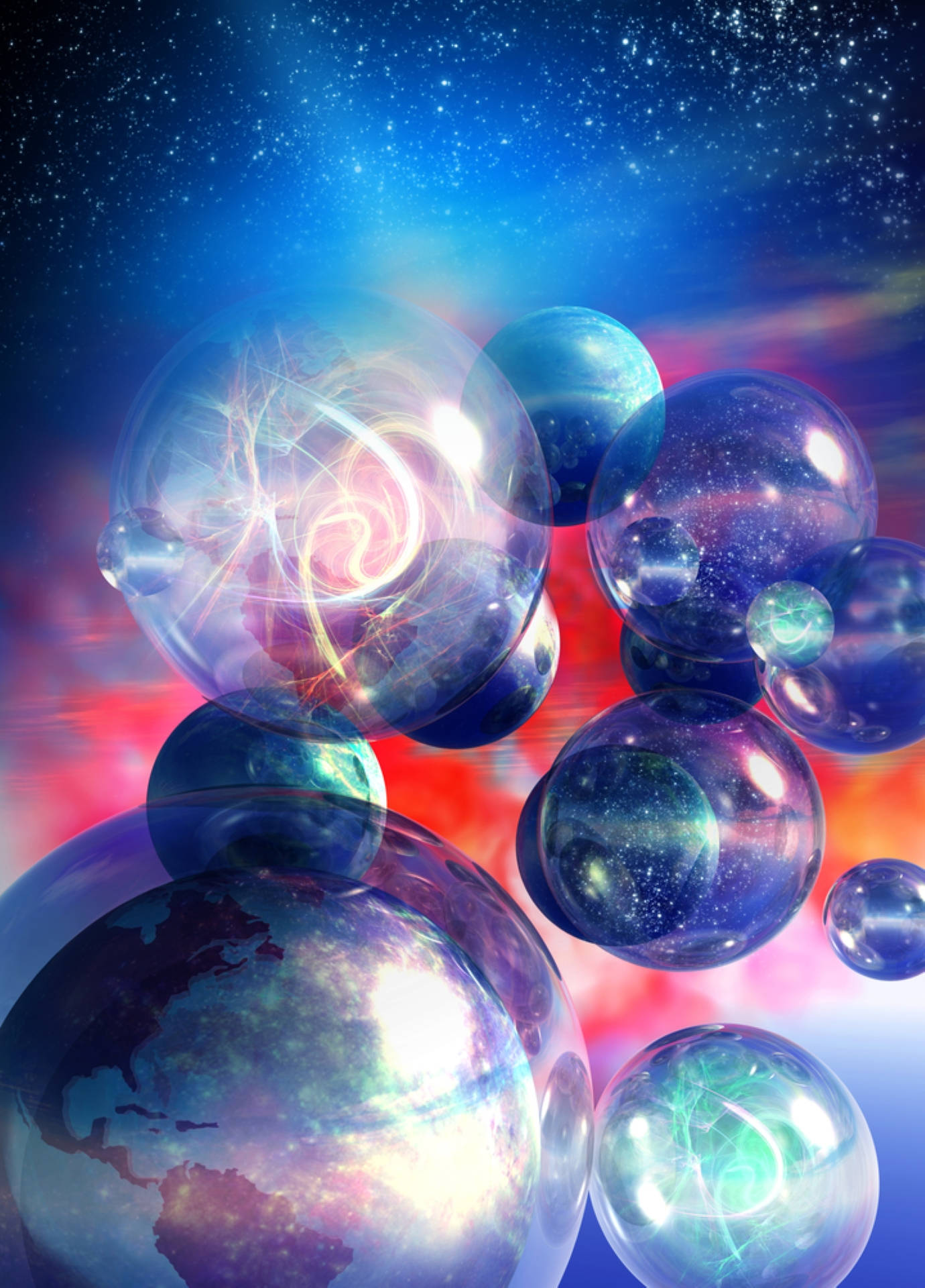 Multiverse, cosmic bubbles, galaxies, Full HD Phone Wallpaper
