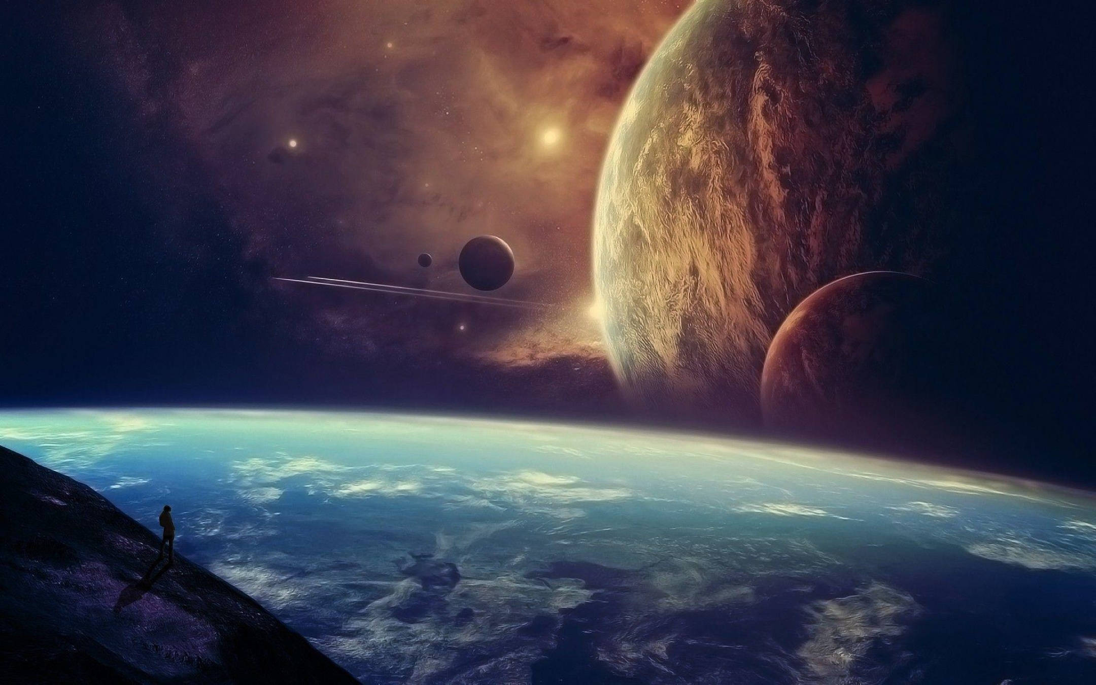 Cosmic Multiverse, vibrant blue planet, swirling clouds, Full HD Desktop Wallpaper