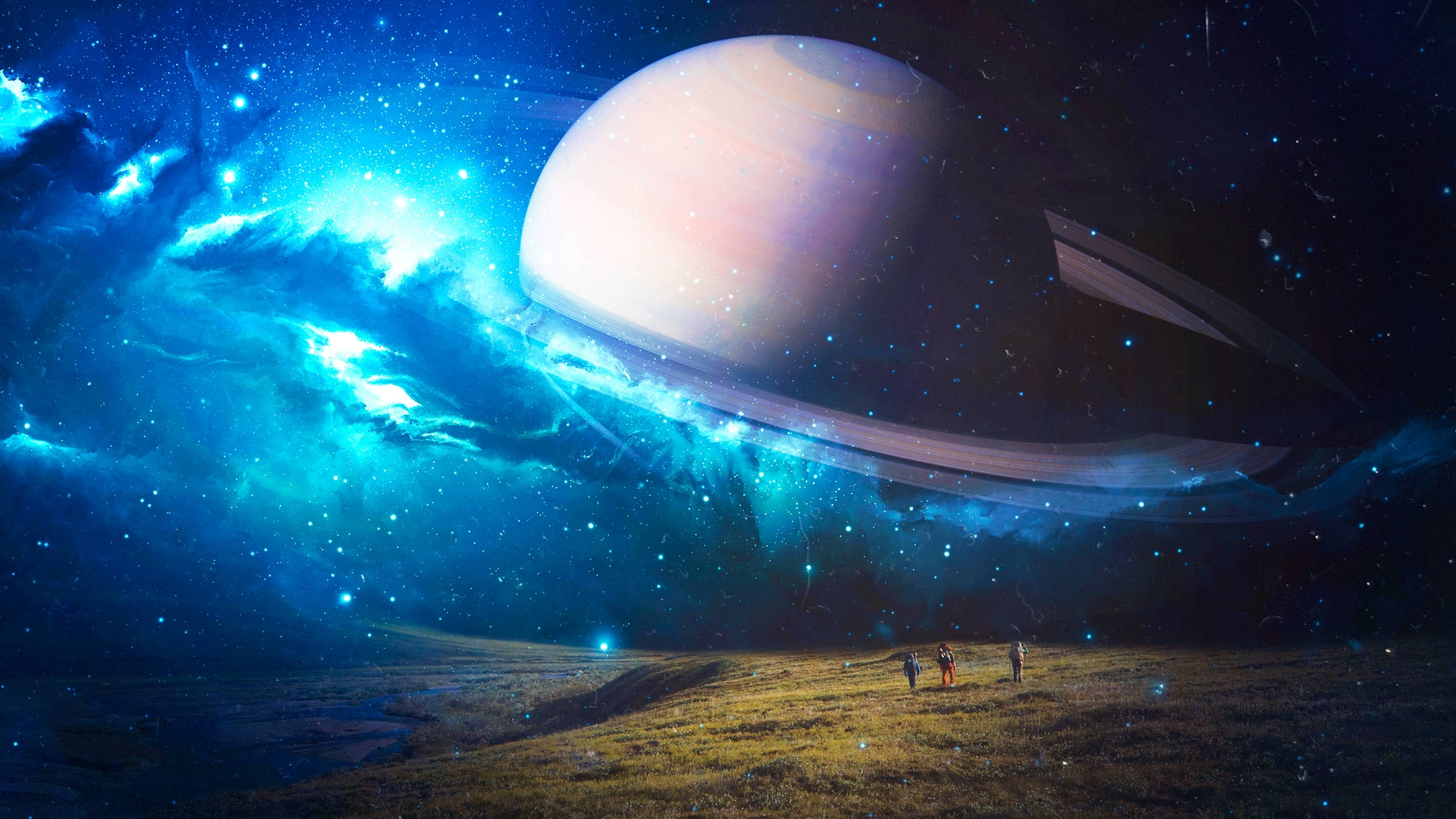 Multiverse, crashing planet, ringed planet, 2K Desktop Wallpaper