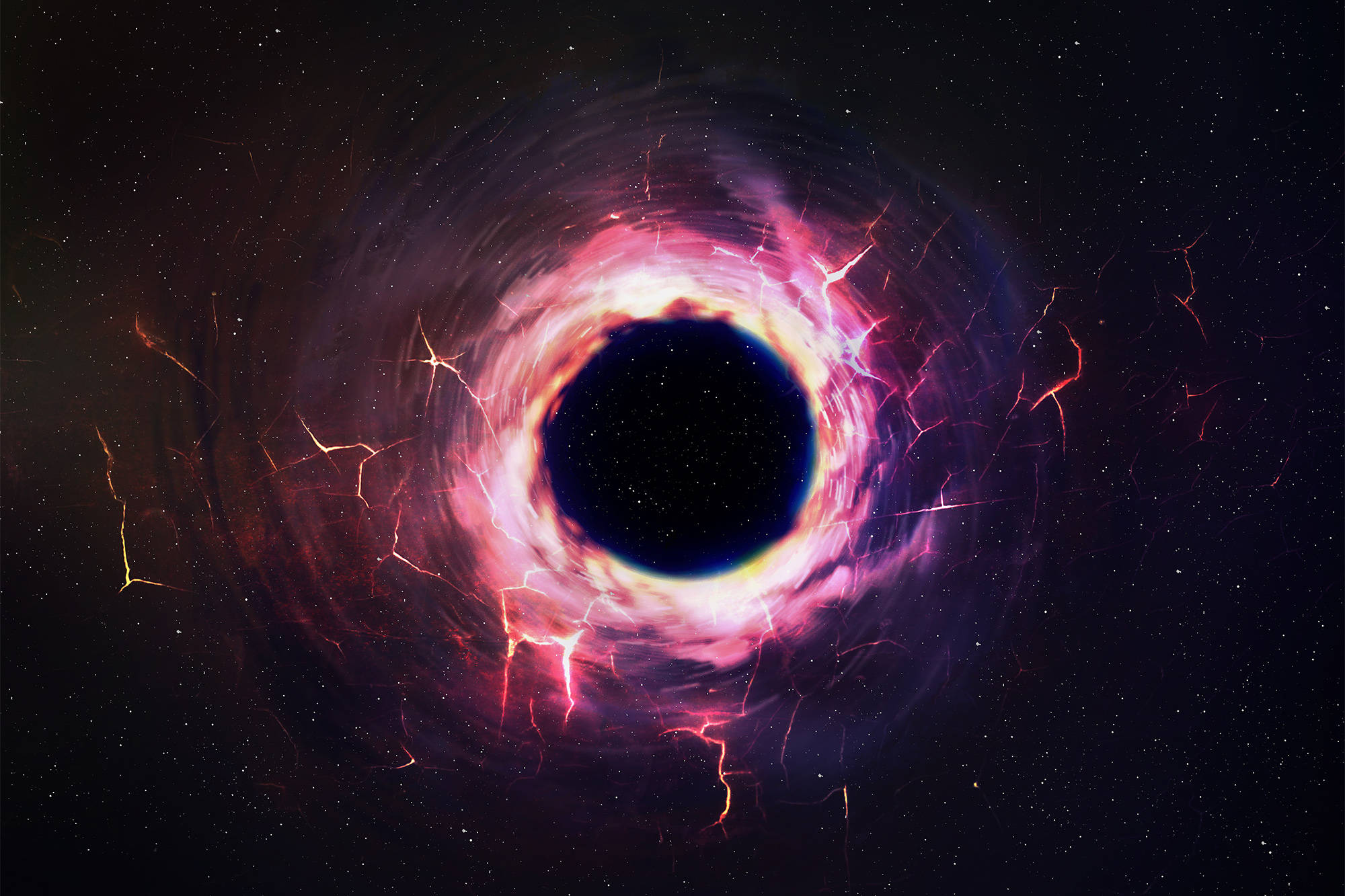 Multiverse, black hole, glowing pink and red accretion disk, Full HD Desktop Wallpaper