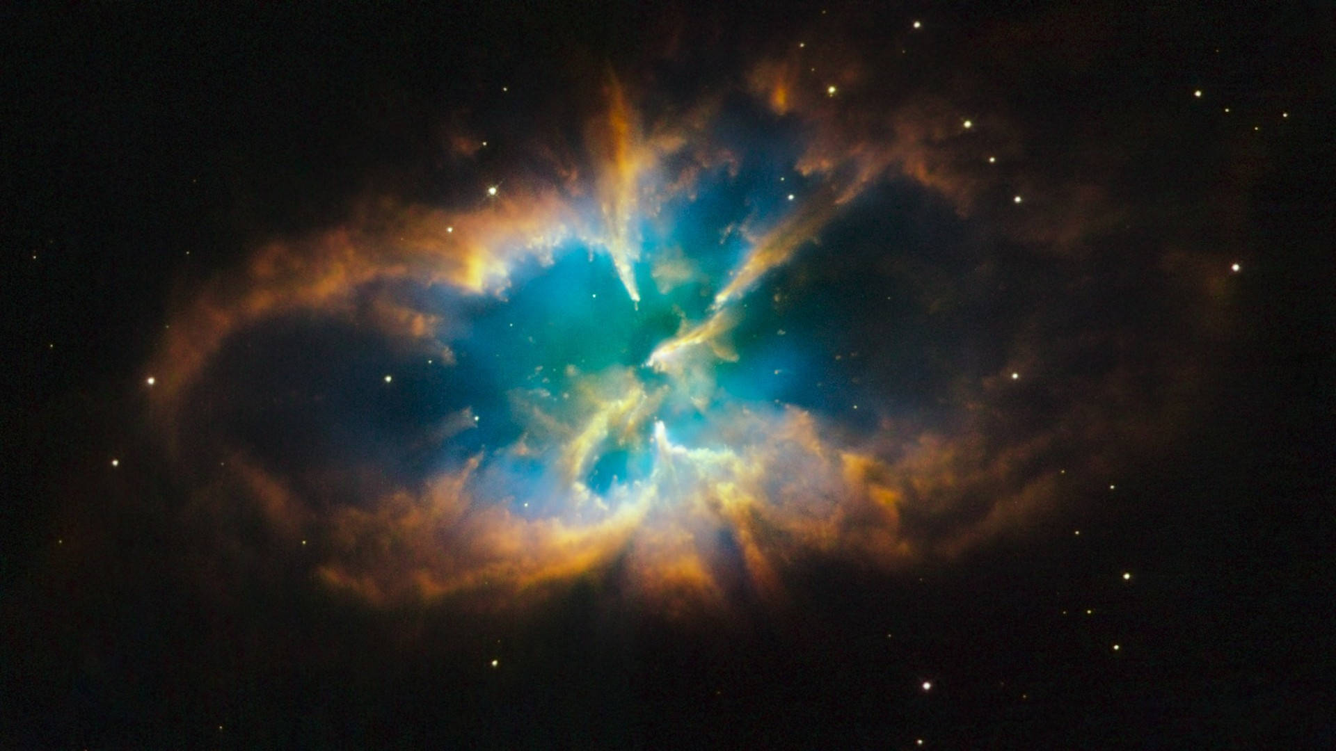 multicolored nebula, turquoise, amber, Full HD Desktop Wallpaper