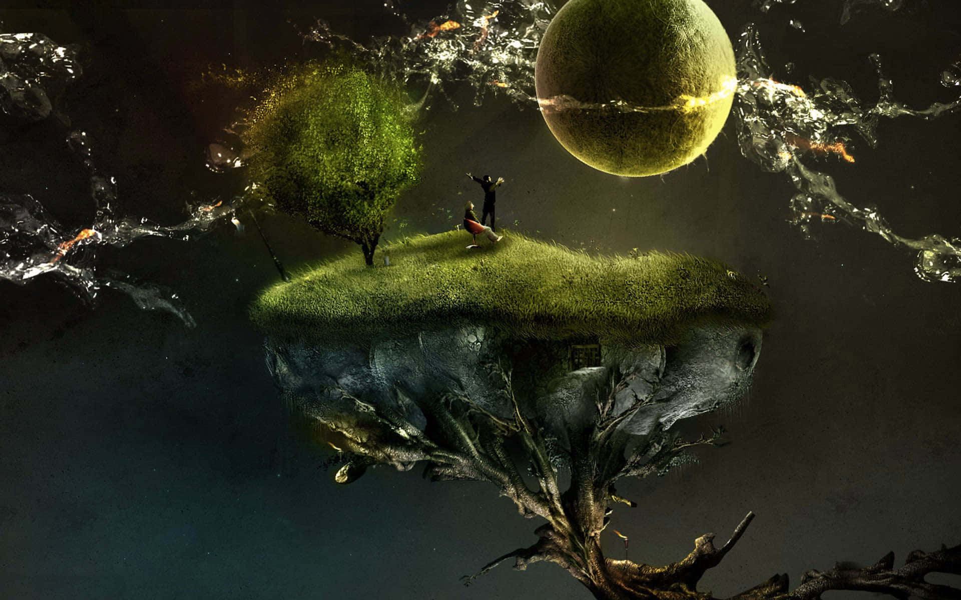 parallel universe, floating island, glowing orb, Full HD Desktop Wallpaper