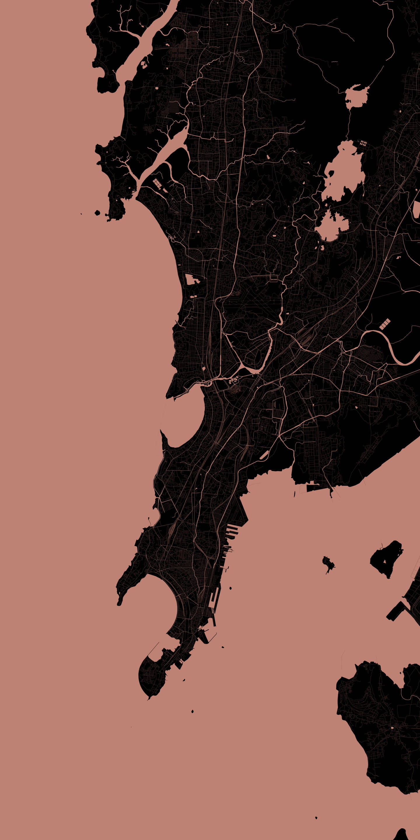 Mumbai, coastal city, minimalist black map, 2K Phone Wallpaper