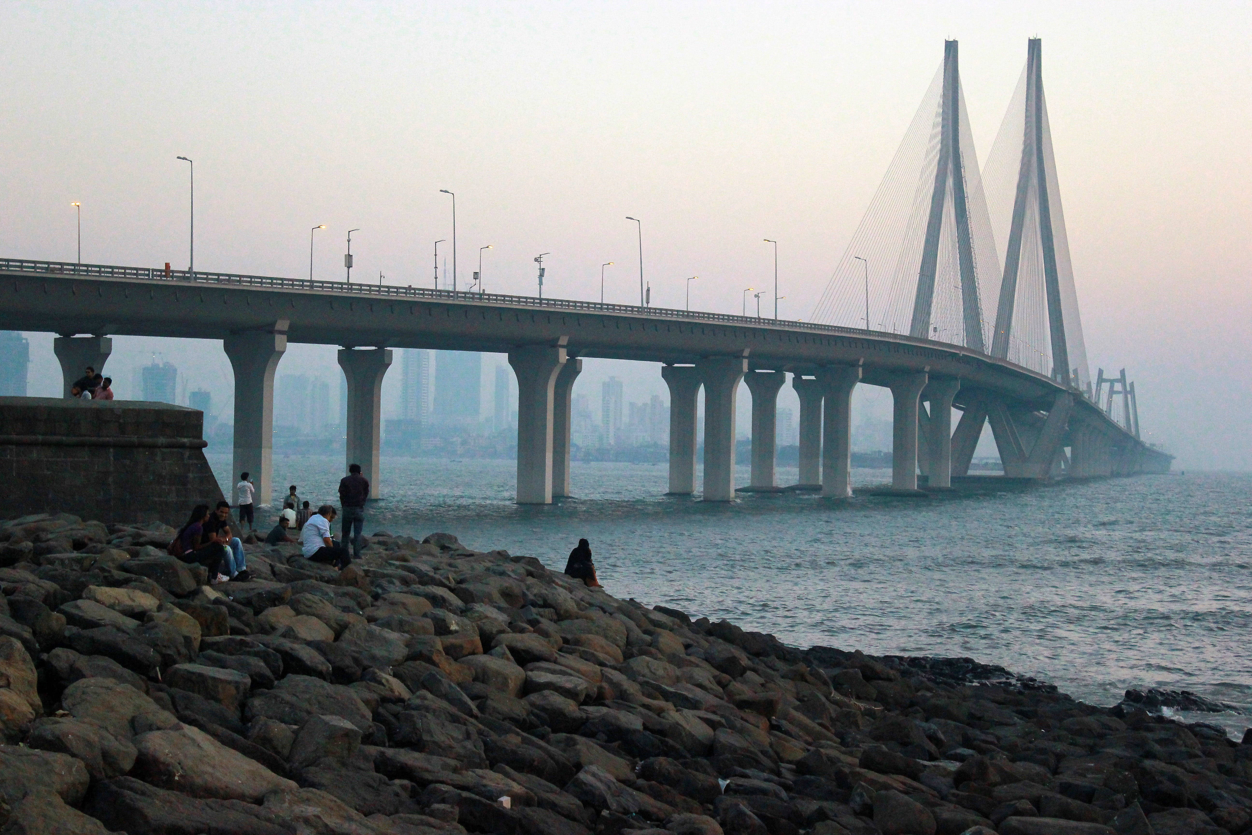 Mumbai, cable-stayed bridge, calm water, 5K Desktop Wallpaper