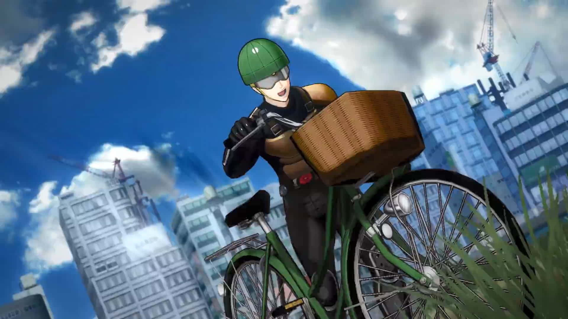 Mumen Rider, green helmet, vintage bicycle, Full HD Desktop Wallpaper