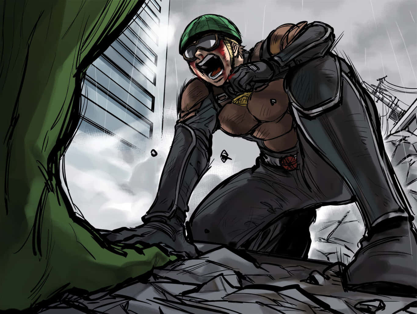 Mumen Rider, green helmet, black gear, HD Desktop Wallpaper