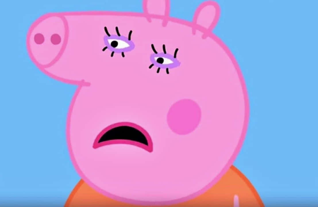 Mummy Pig, purple eyelashes, frowning mouth, SD Desktop Wallpaper