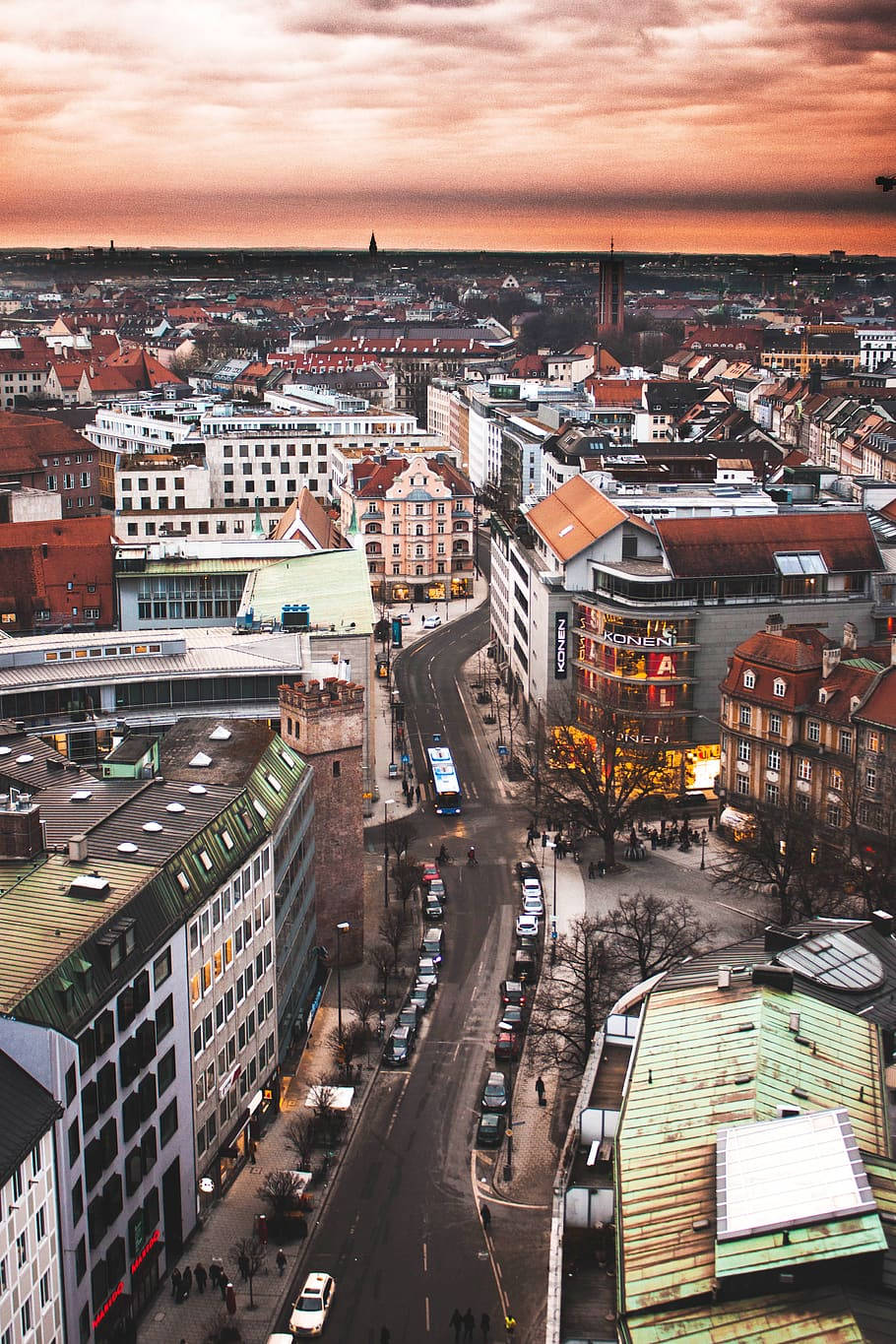 Munich, sunset, winding streets, HD Phone Wallpaper