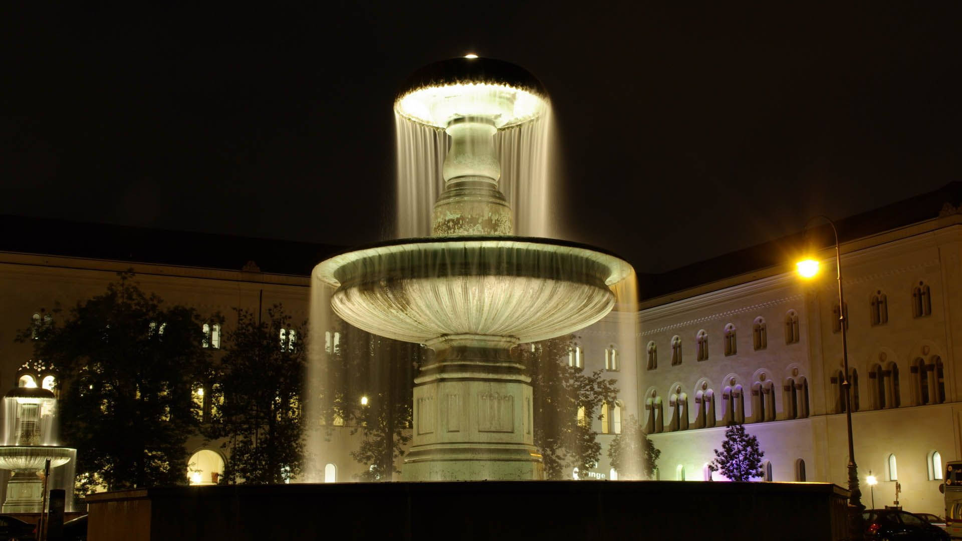 fountain, Munich, night, Full HD Desktop Wallpaper